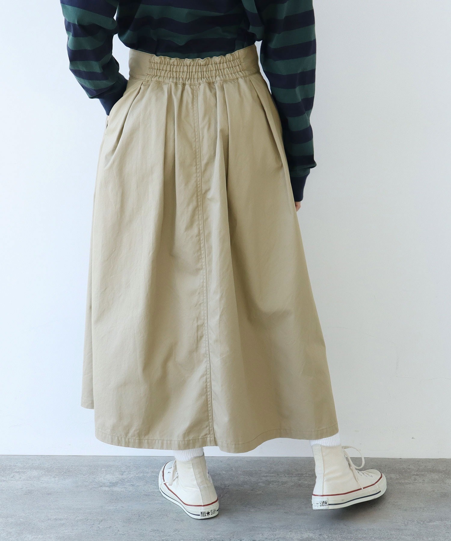 未使用級✨アドーア テックギャバスカート カーキ 24SS ラスト1 最終SALE 85cm 横ギャザー縦つまみ細工タック入