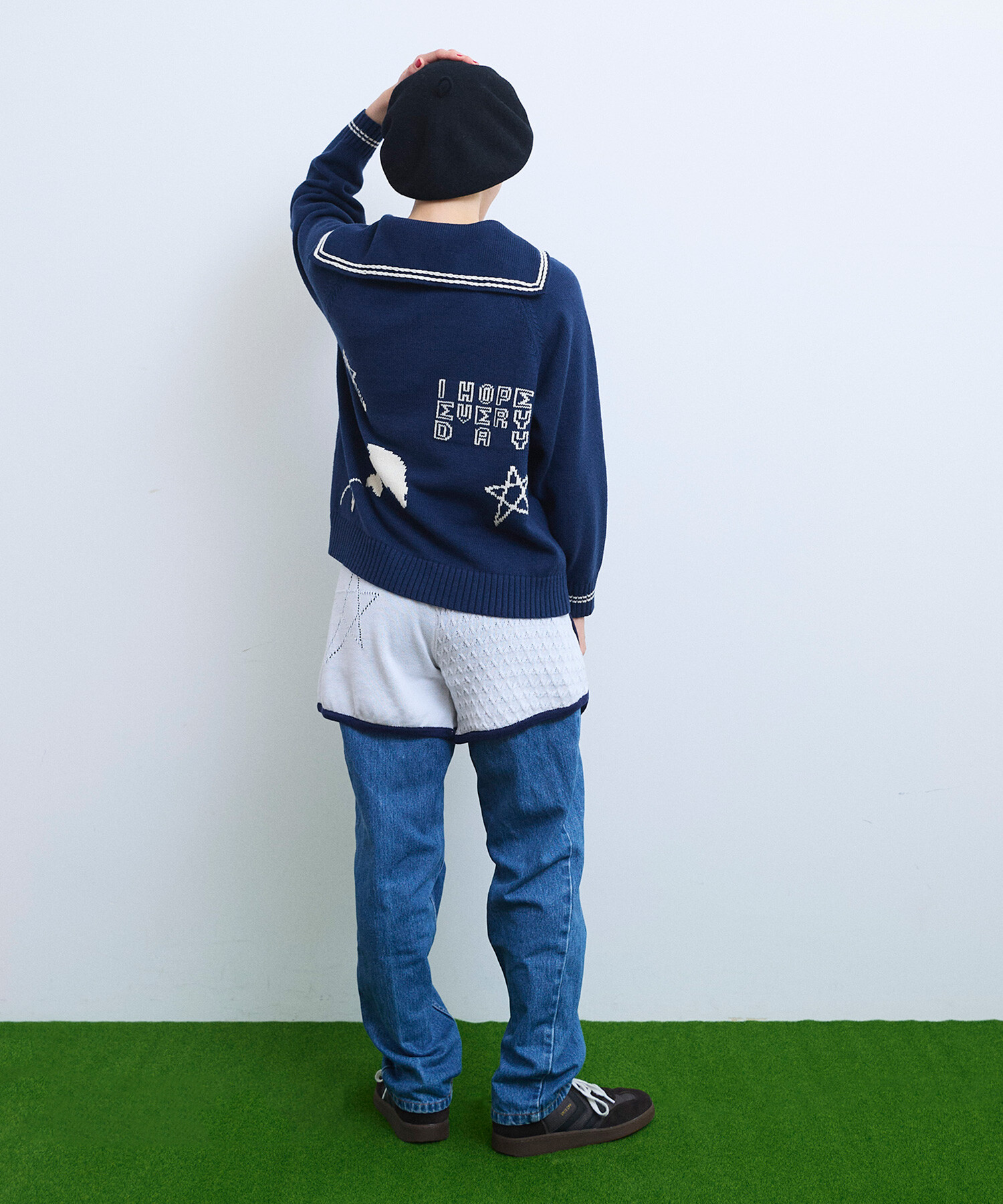 AMBIDEX Store 【予約販売】〇SAILOR COLLAR ニットブルゾン(F NAVY