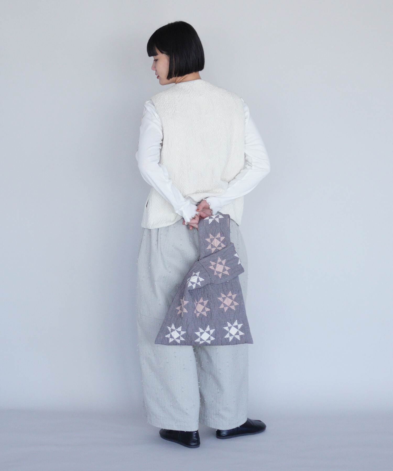 AMBIDEX Store 〇patchwork quilt jacquard ノットバッグ(F グレー