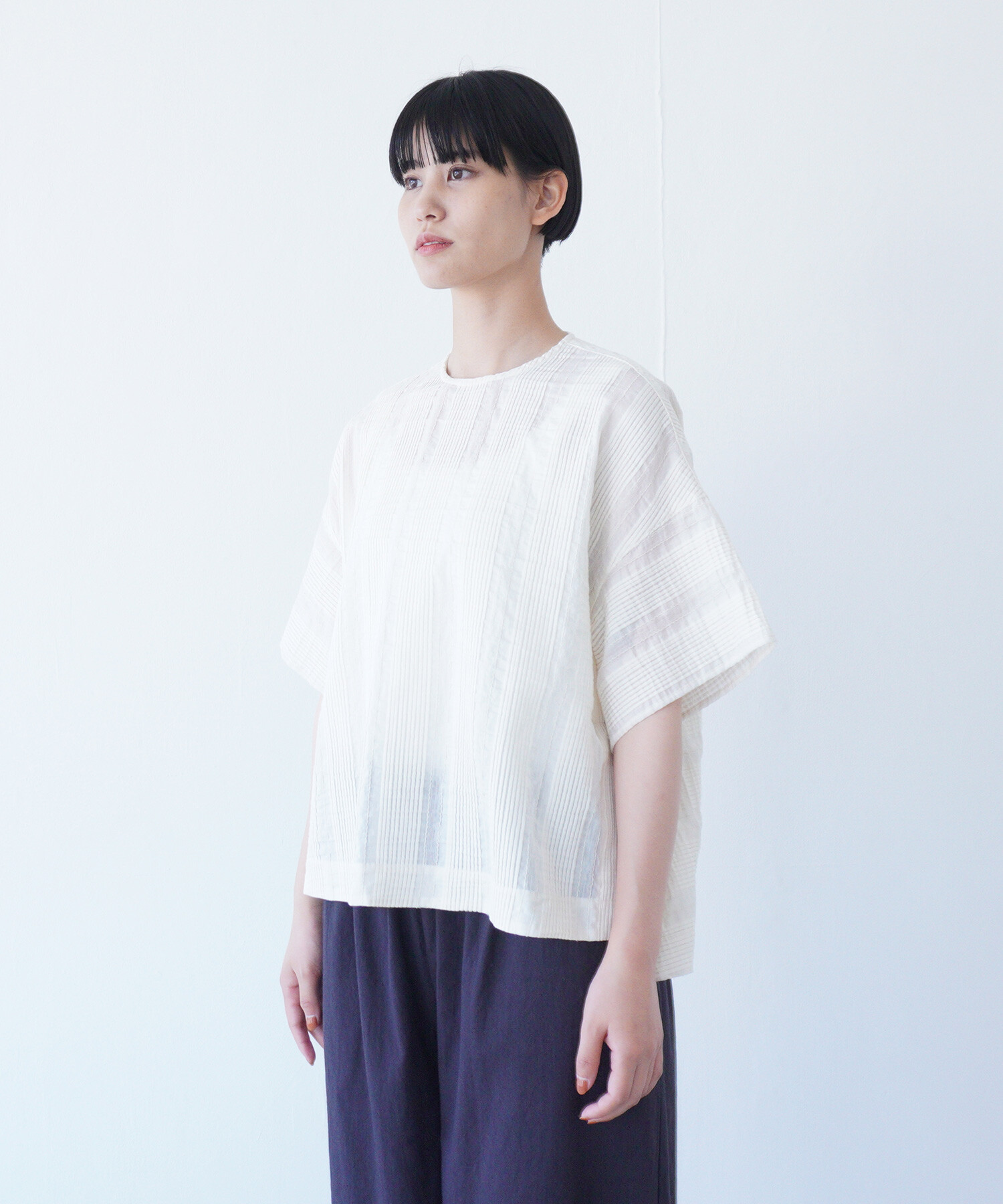 ROPE' PICNIC ブラウス シャツ 多機能ランダムタックハーフ