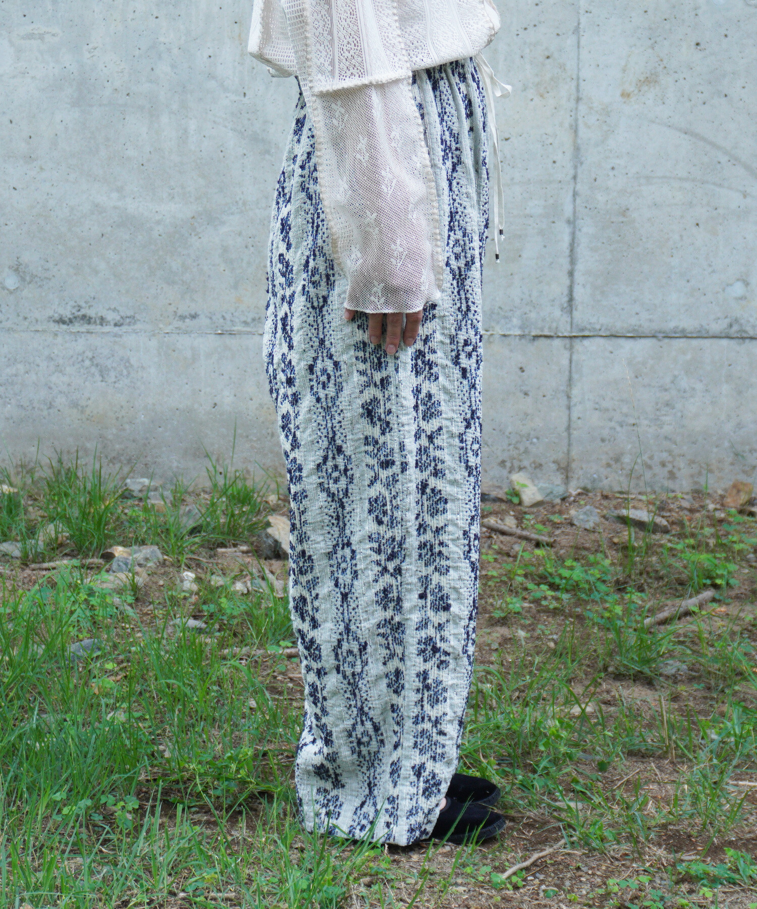 AMBIDEX Store 〇mix yarn jacquard ギャザーパンツ(F ピンク