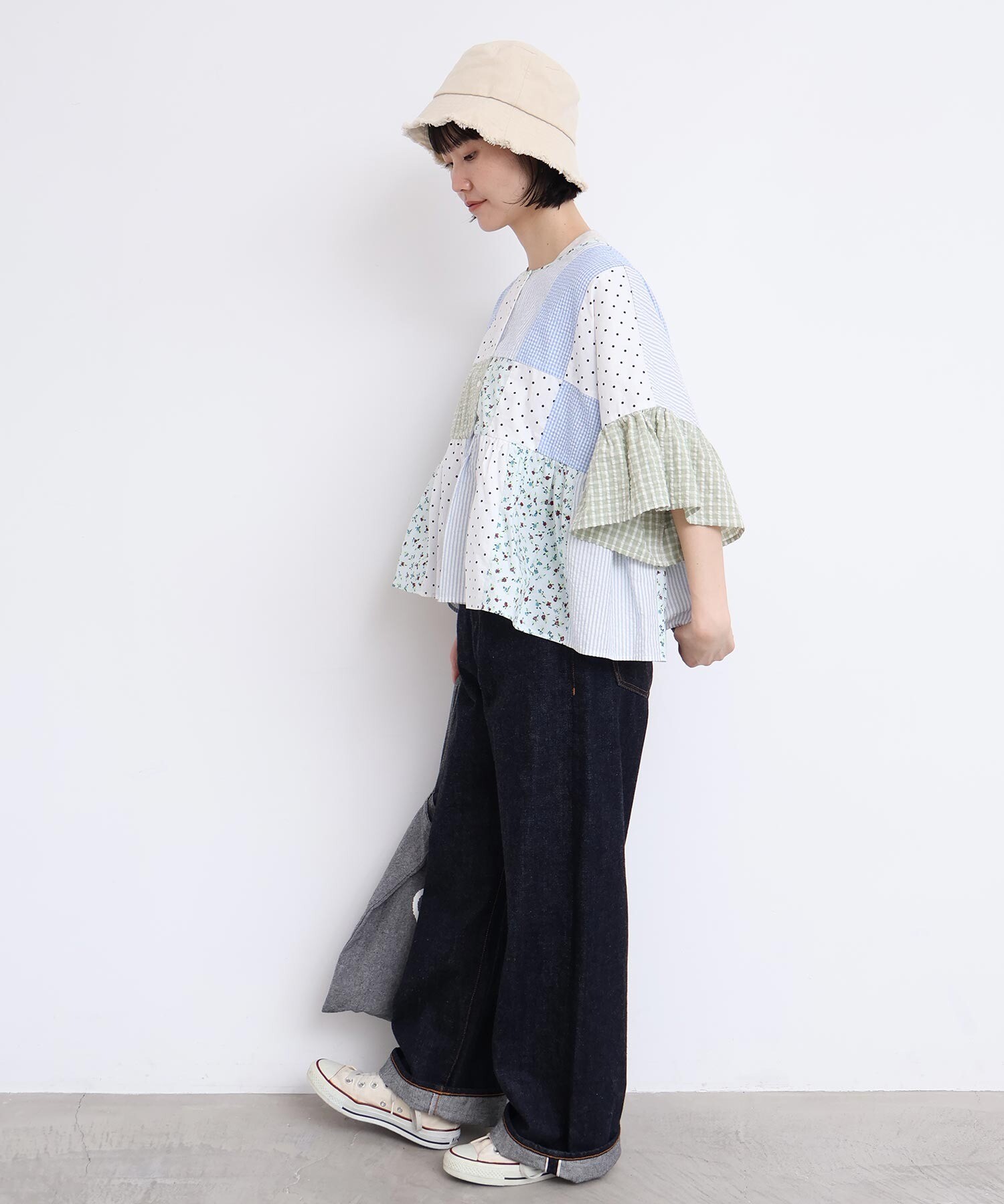 AMBIDEX Store little garden パッチワークブラウス(F クロ): l