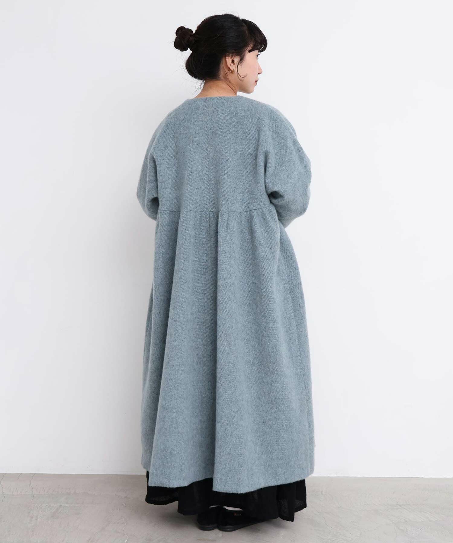 AMBIDEX Store 〇ヘリンボーンウール ドルマンギャザーコート (F クロ