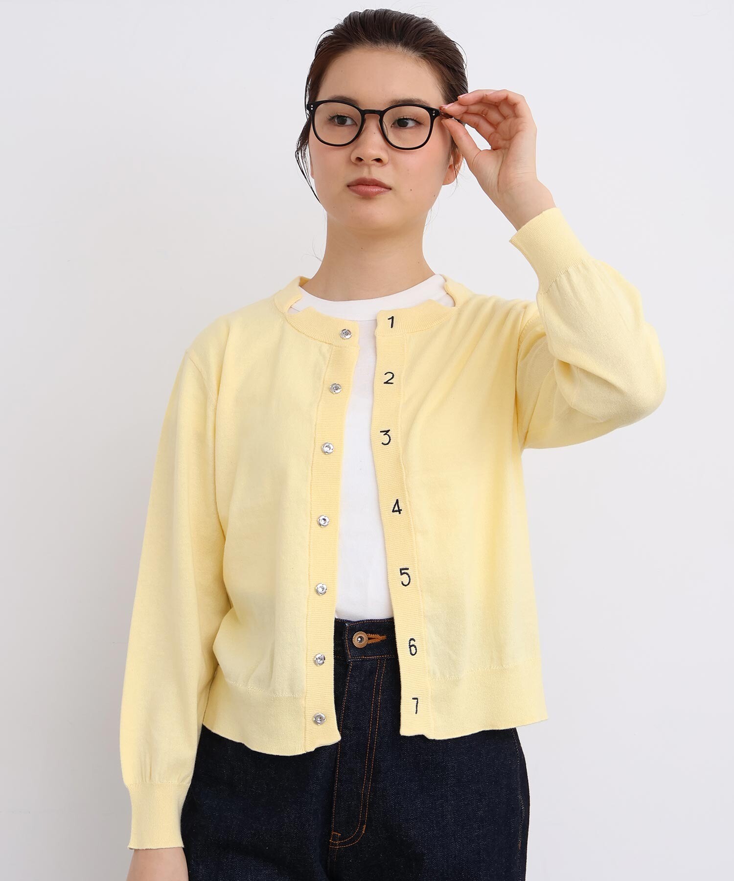 AMBIDEX Store コットン数字刺繍 クルーカーディガン(F サックス): l