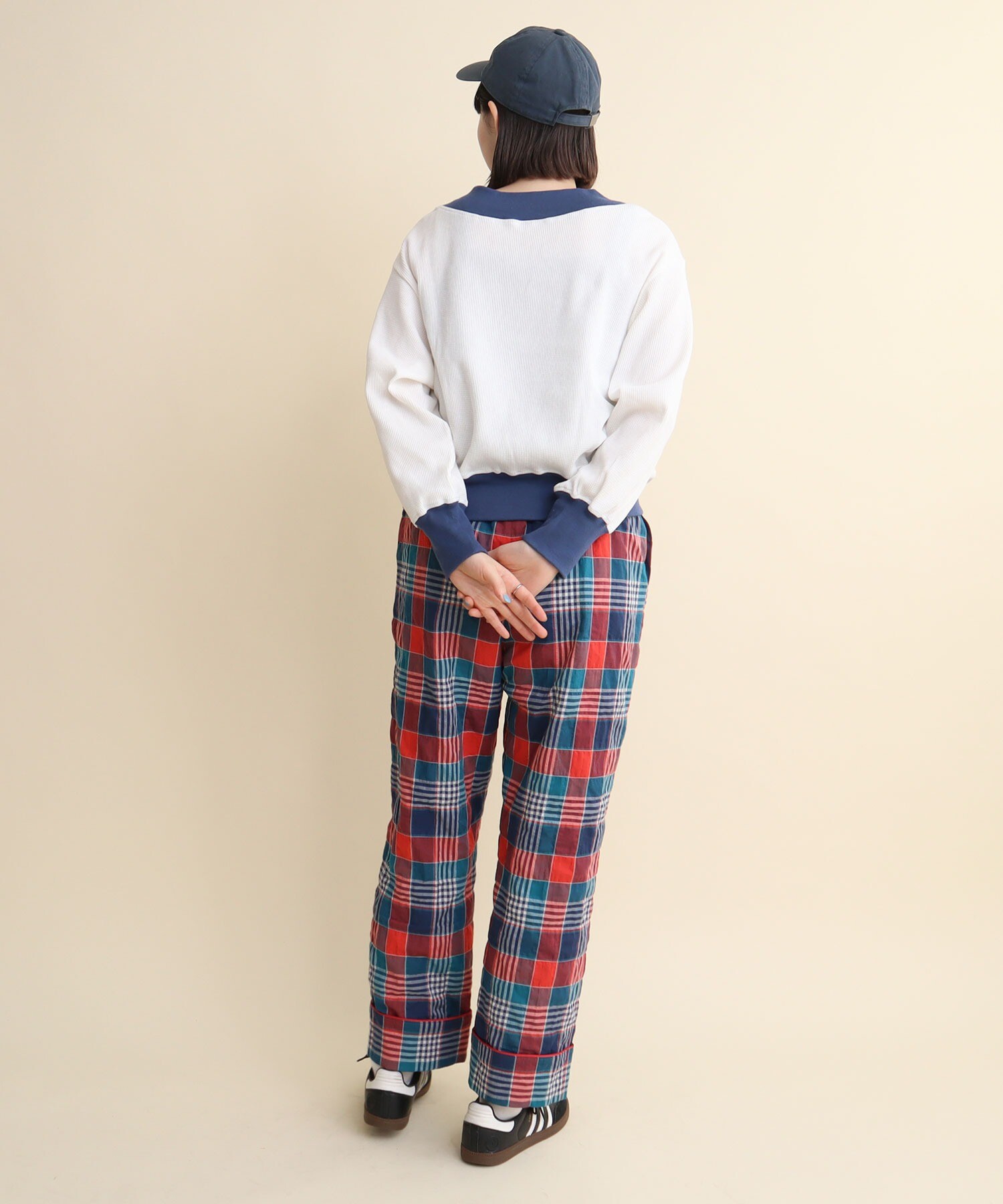 AMBIDEX Store 〇shirring check waist frill PANTS(F アオ): l 