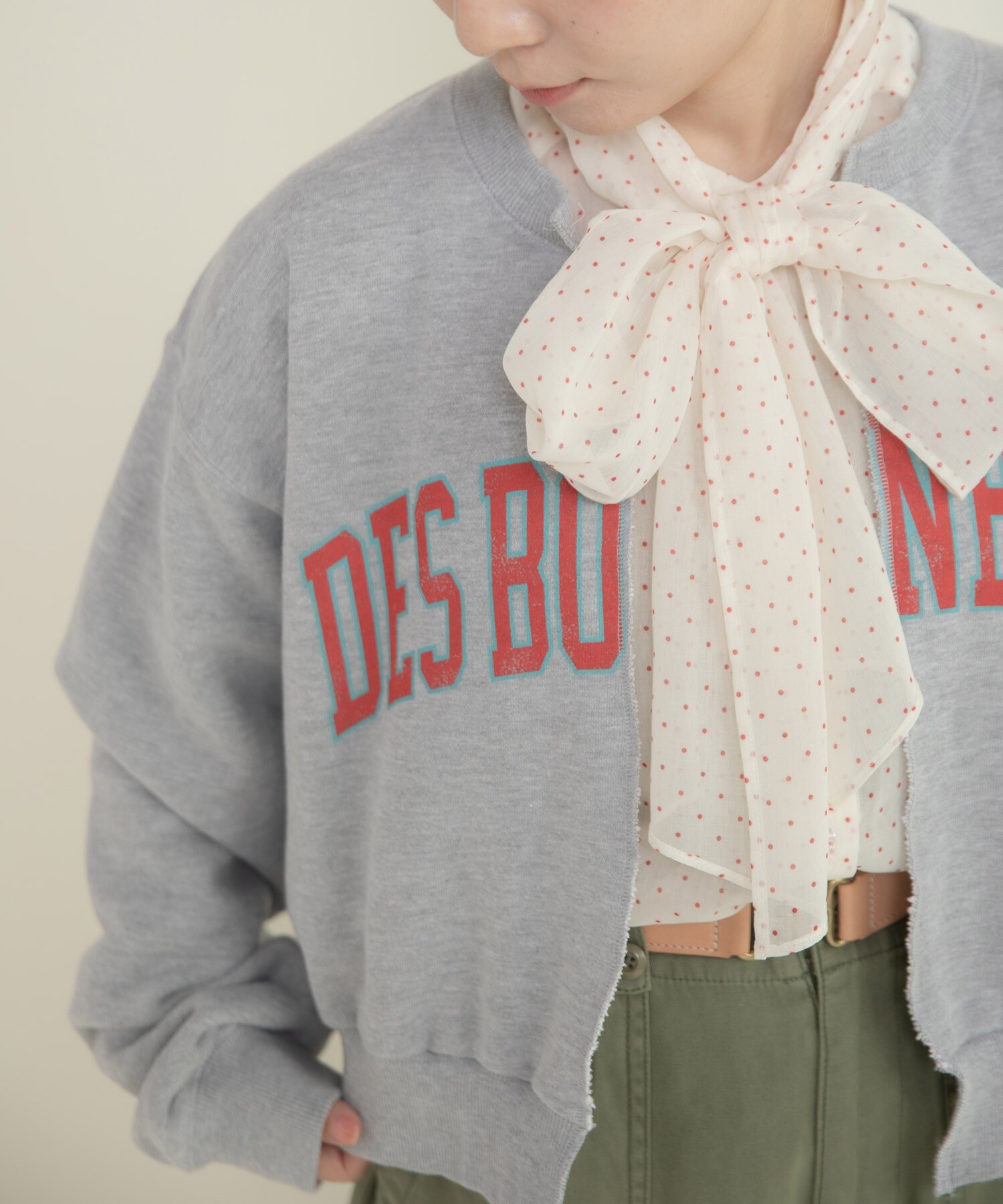 BONBONプリントスウェット リメイクはおりカーディガン