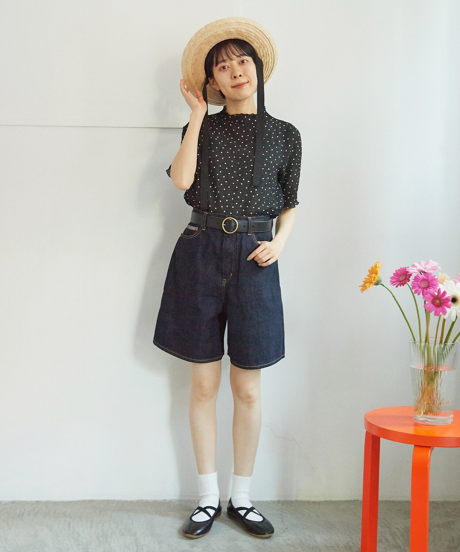 AMBIDEX Store △○ストレッチシアーサッカー5分袖ボトルネックプルオーバー(F クロ): Dot and Stripes CHILD  WOMAN