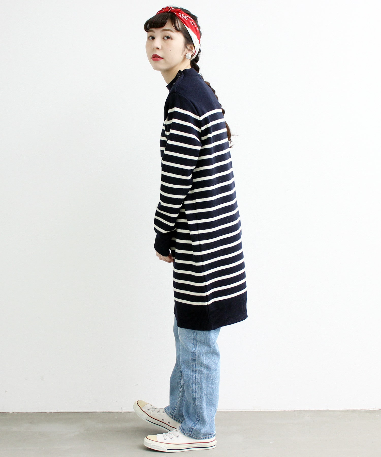 Ambidex Store British Wool 10gg総針マリンニットワンピース F アカ Dot And Stripes Child Woman