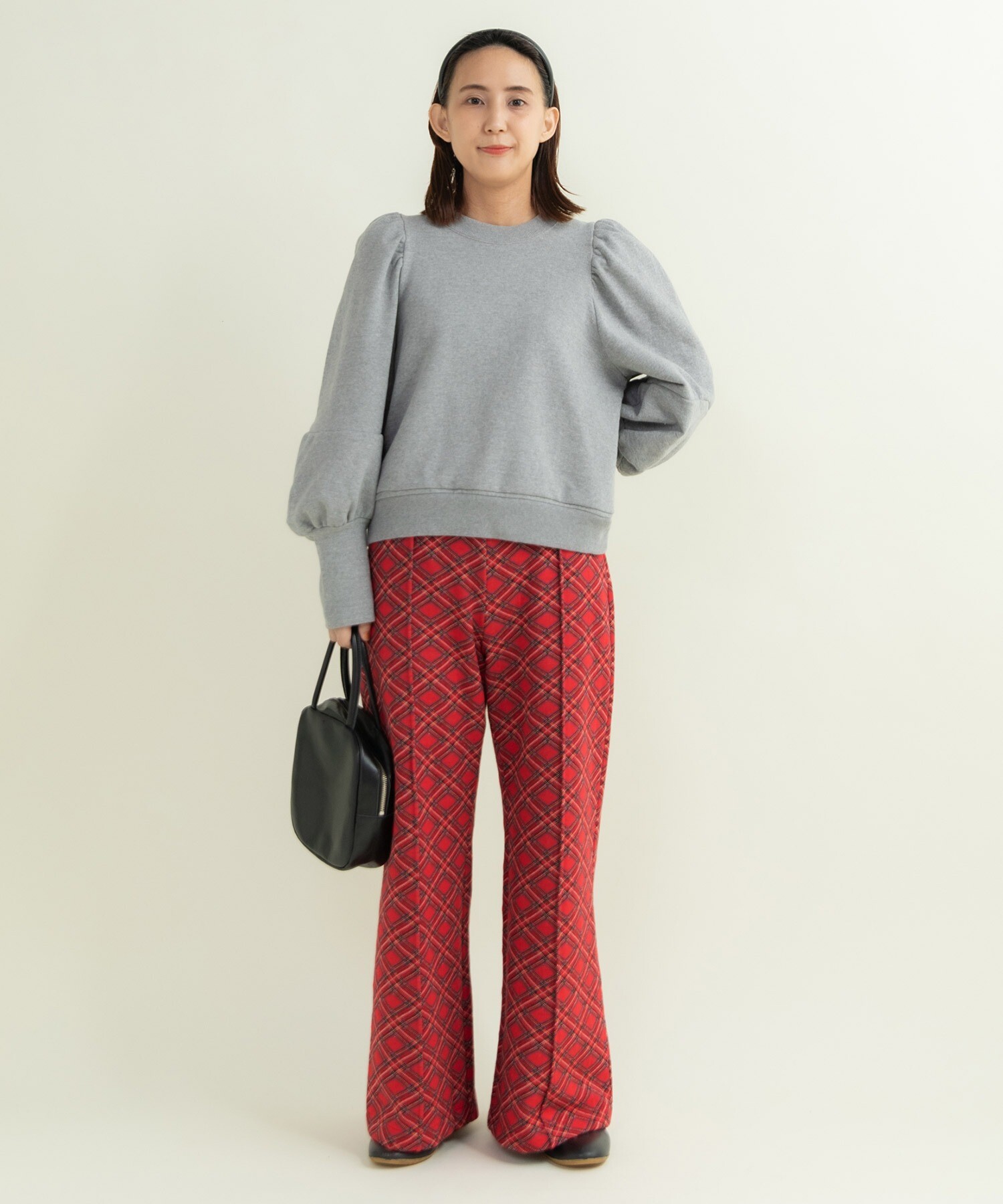 AMBIDEX Store チェック柄キルトジャカード イージーパンツ(F アカ