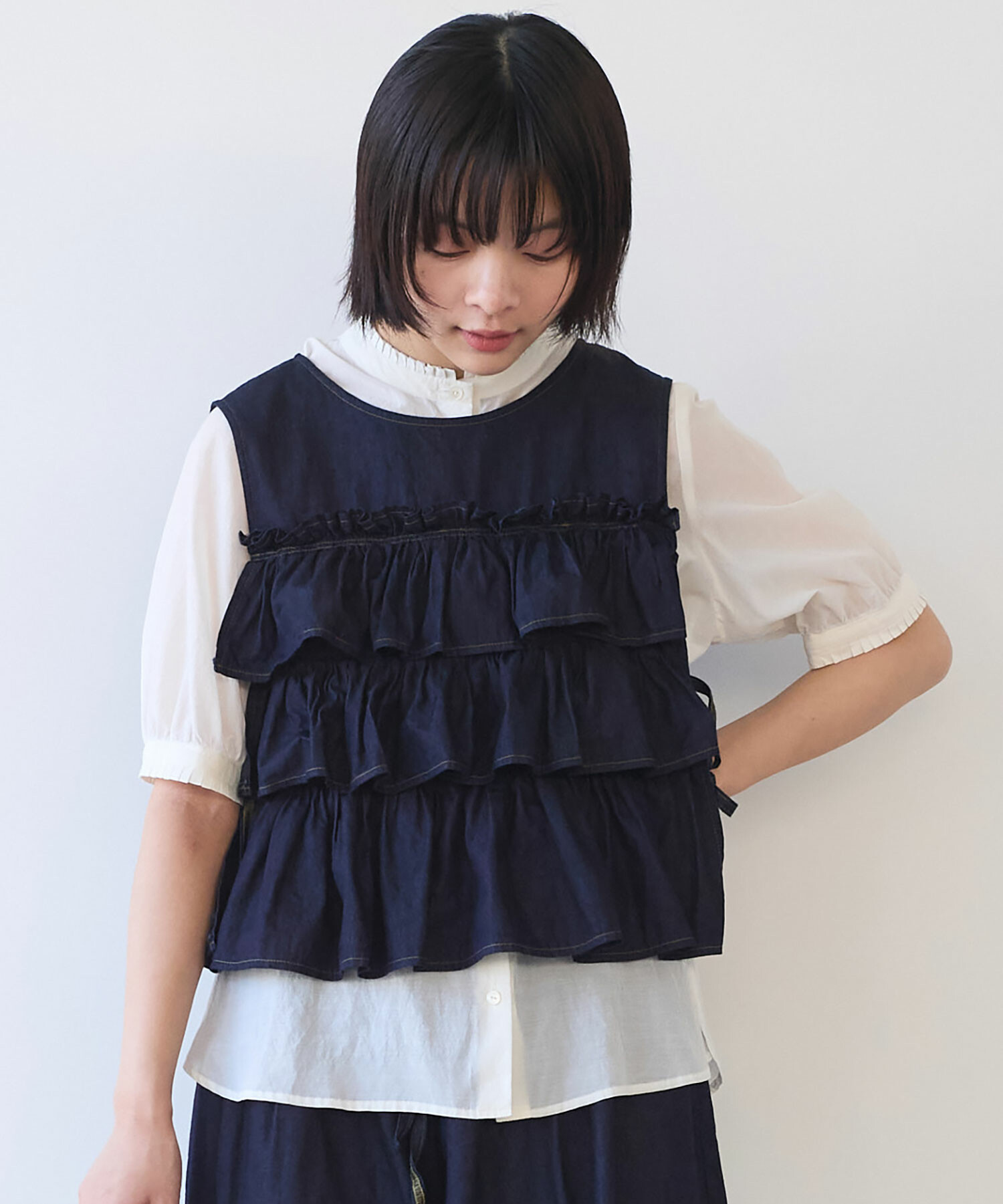 AMBIDEX Store △〇 5.5oz denim furifuri ベスト(F アオ