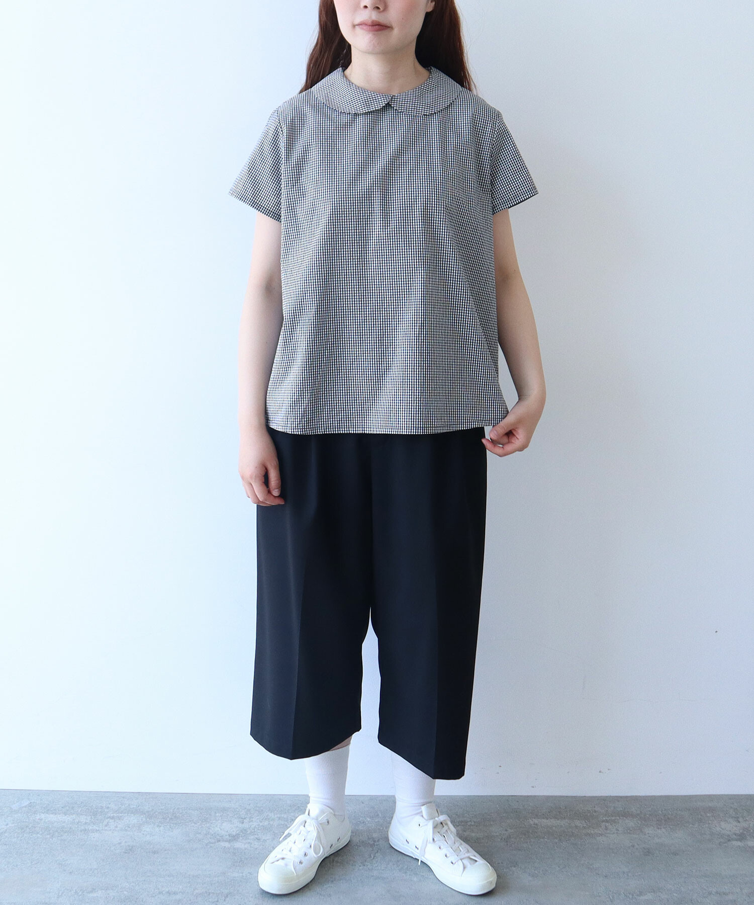 AMBIDEX Store △itsumo 丸襟 半袖ブラウス(F シロ×クロ): bulle