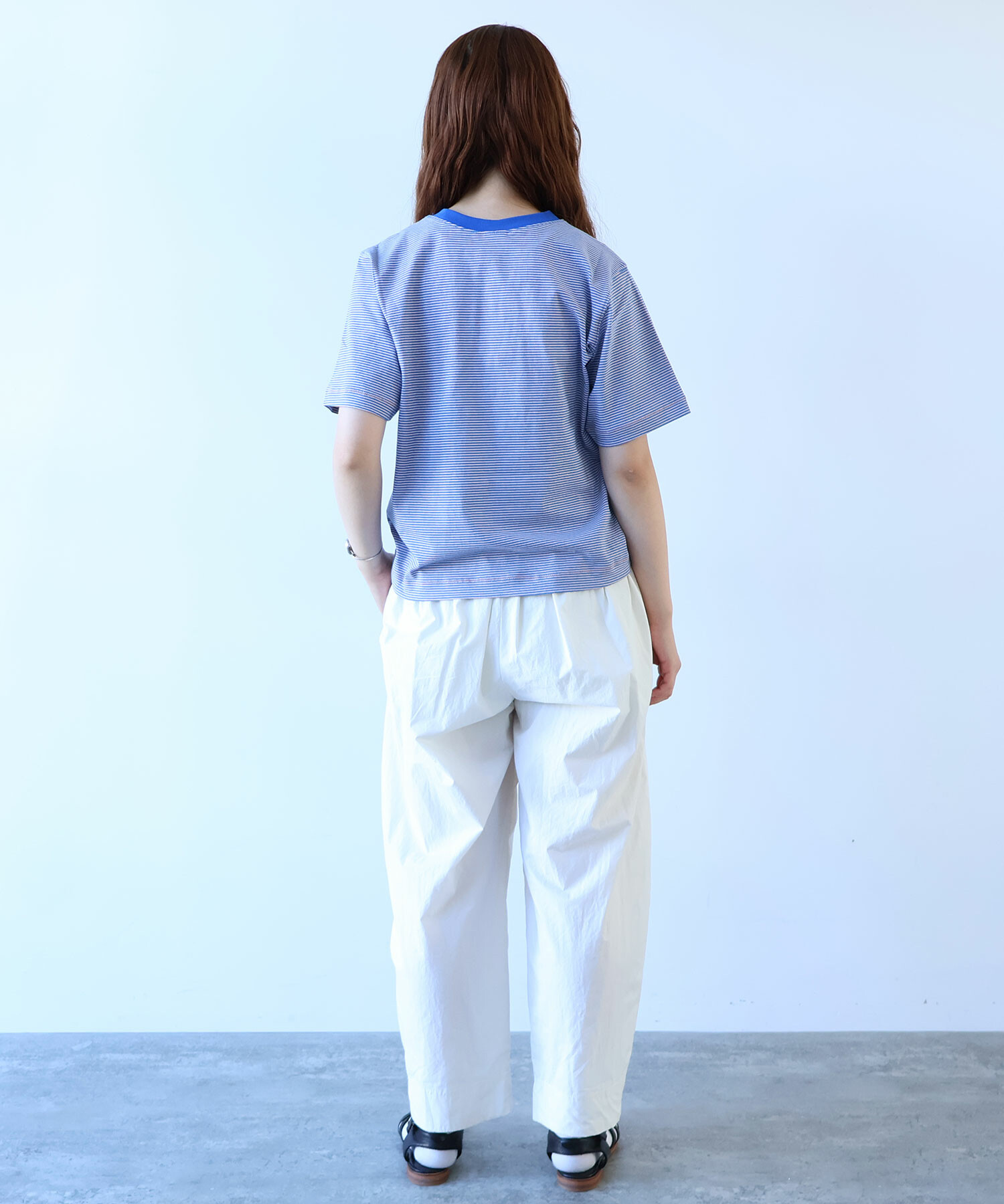 tシャツ ミジンボーダー ノースリ レディース AMBIDEX Store △ミジンボーダー 半袖Tシャツ(F アオ): bulle de