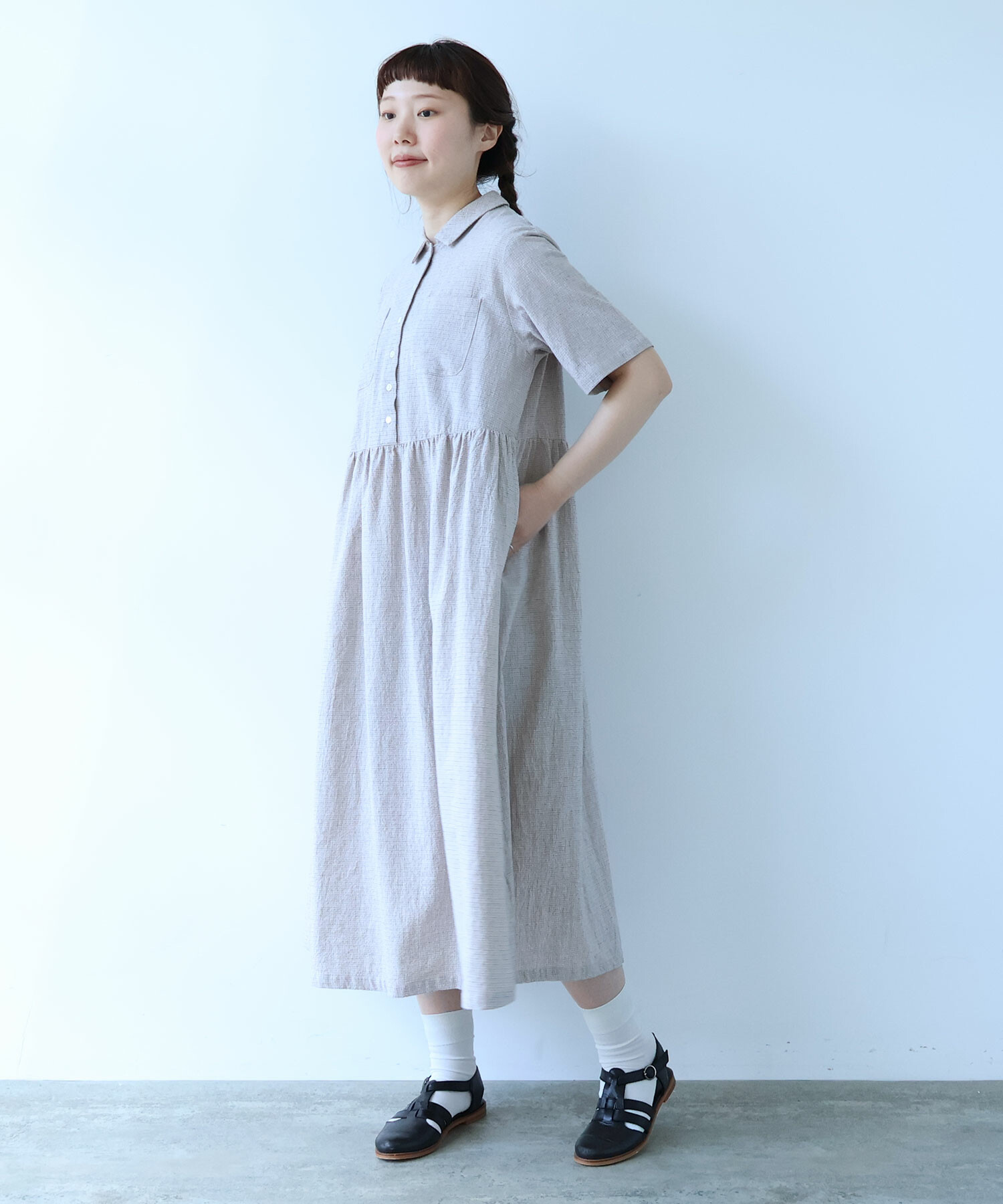 AMBIDEX Store ○ 60s フレンチリネン シャツワンピース(F アオ