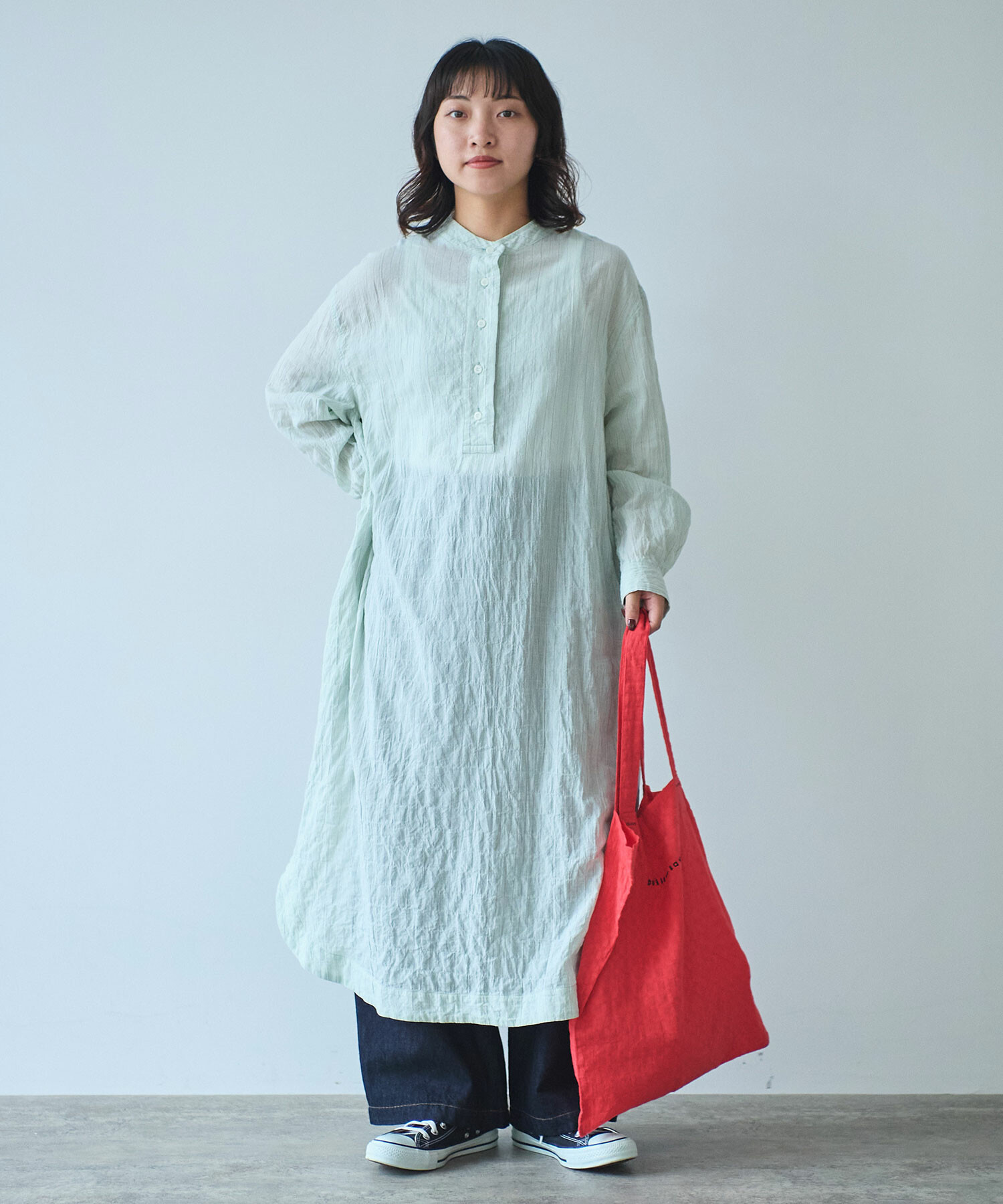 AMBIDEX Store 〇 shirring stripe バンドカラー シャツ AMBIDEX Store 〇 shirring stripe バンドカラー シャツ