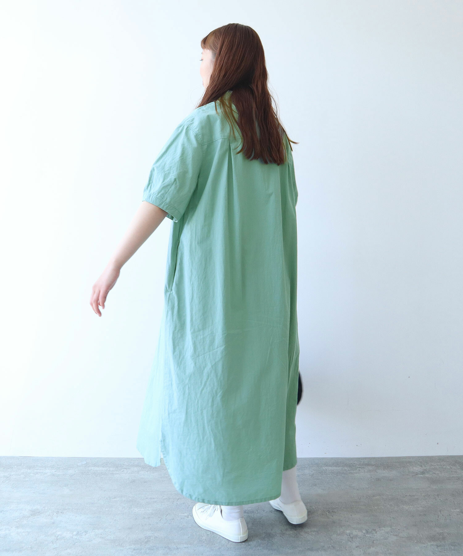 AMBIDEX Store 〇 強撚ポプリン 半袖 シャツワンピース(F アオ