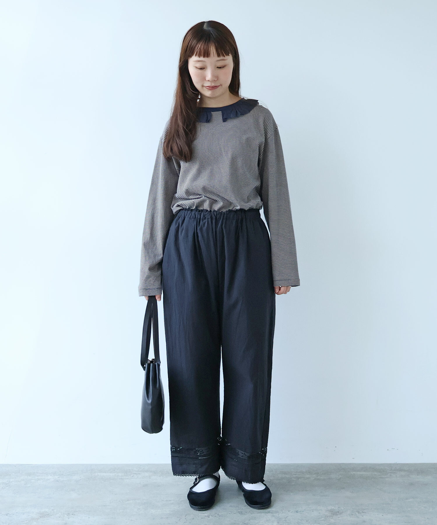 AMBIDEX Store 〇 コットン / リネン lace×pin tuck パンツ(F クロ