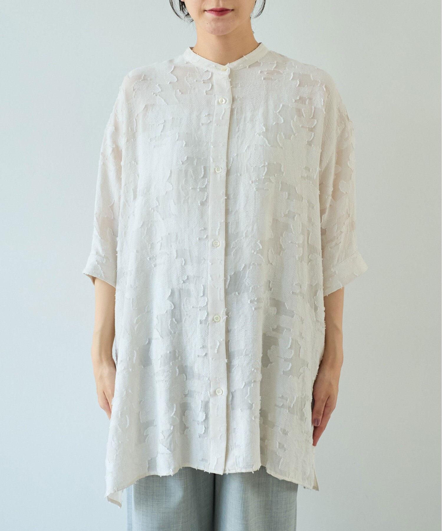 AMBIDEX Store シアーカットジャカード チュニックブラウス(F シロ): yuni