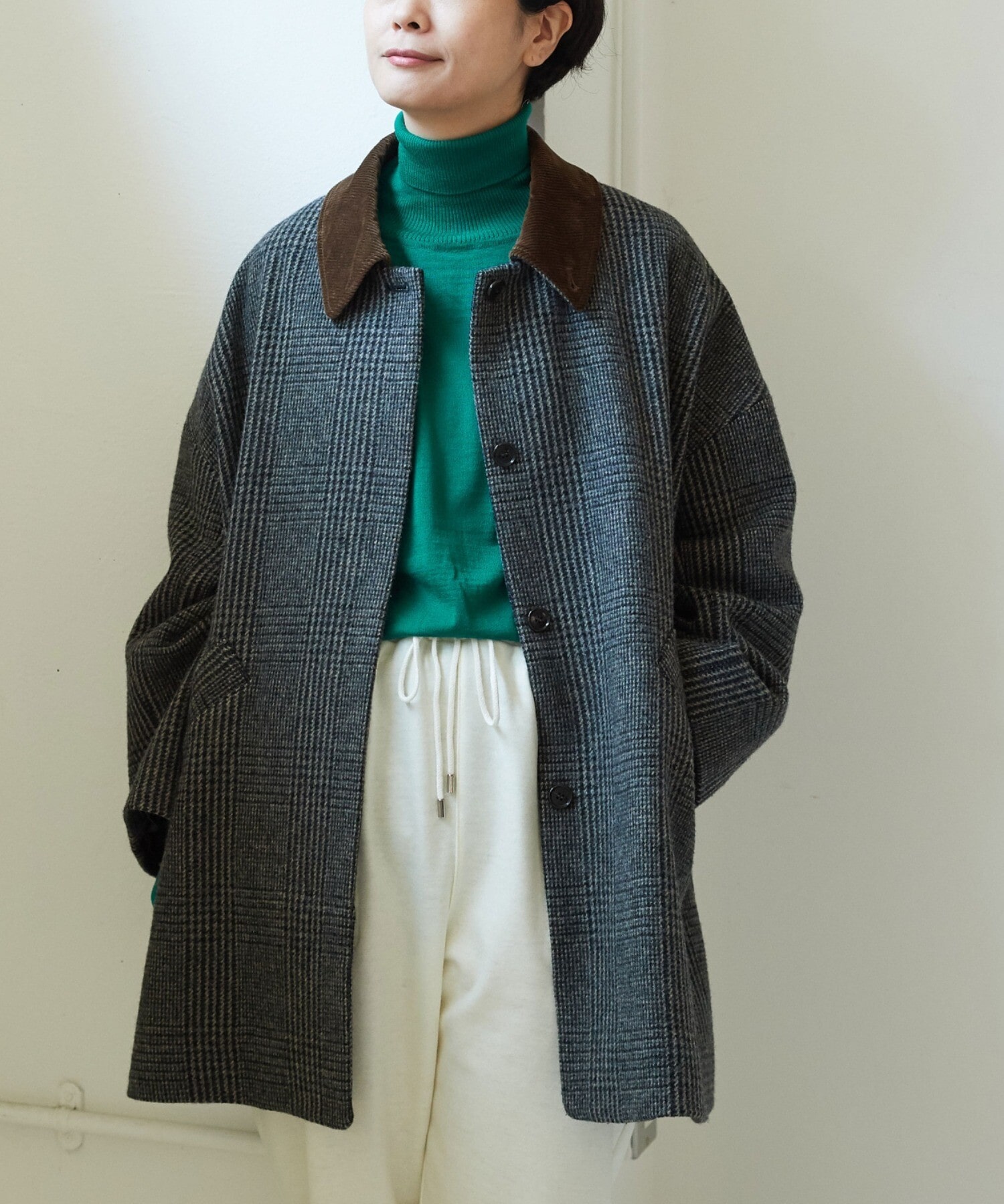 AMBIDEX Store △Wool/Check bal collar short コート(F チェック): yuni