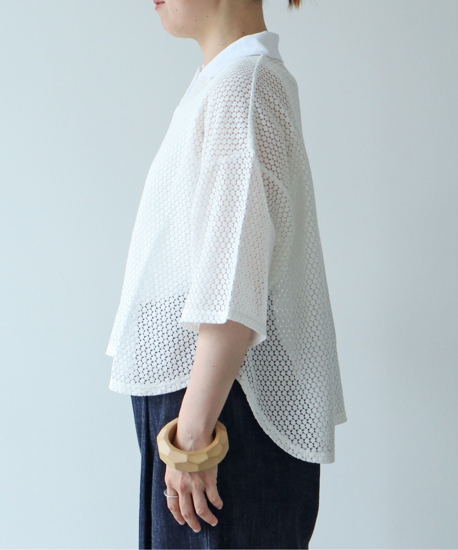 AMBIDEX Store △コットンナイロン マルレース 衿プルオーバー(F シロ  