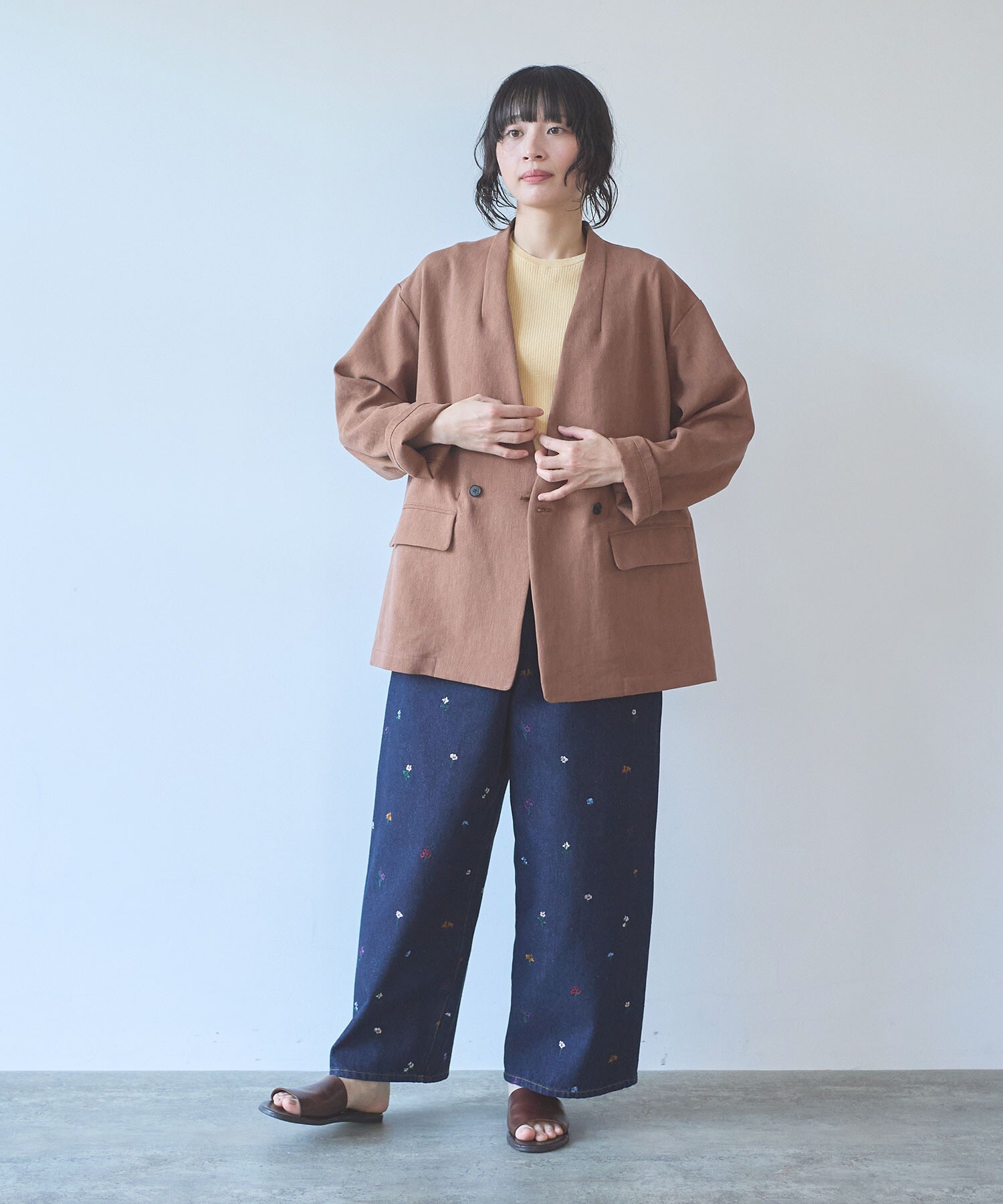 AMBIDEX Store Linen/Polyester double cocoon no collar ジャケット(F