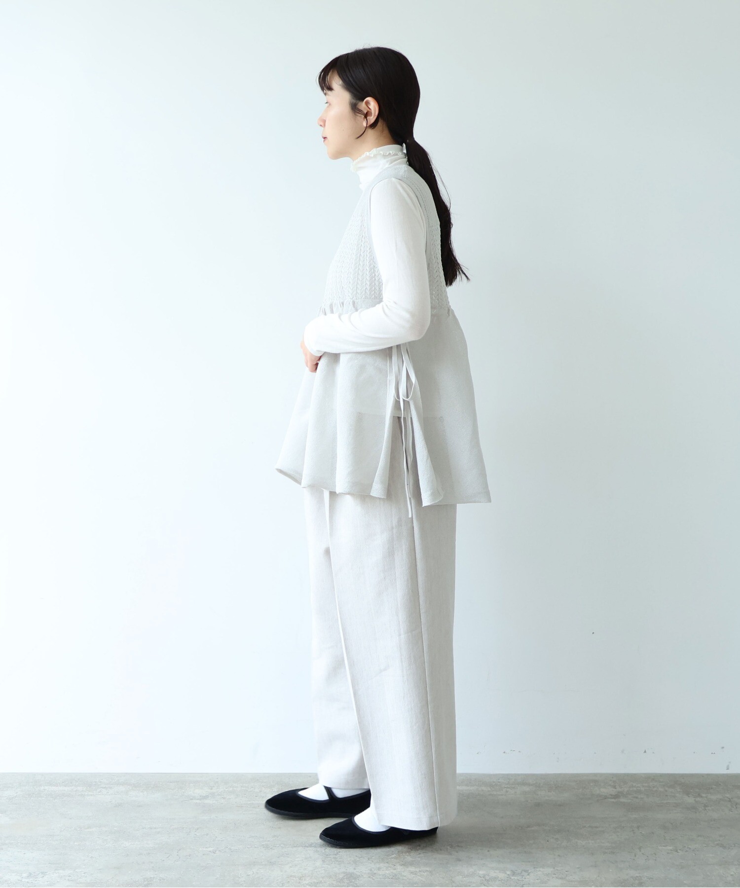 AMBIDEX Store 12G和紙/Polyester tiered knit ベスト(F クロ): yuni