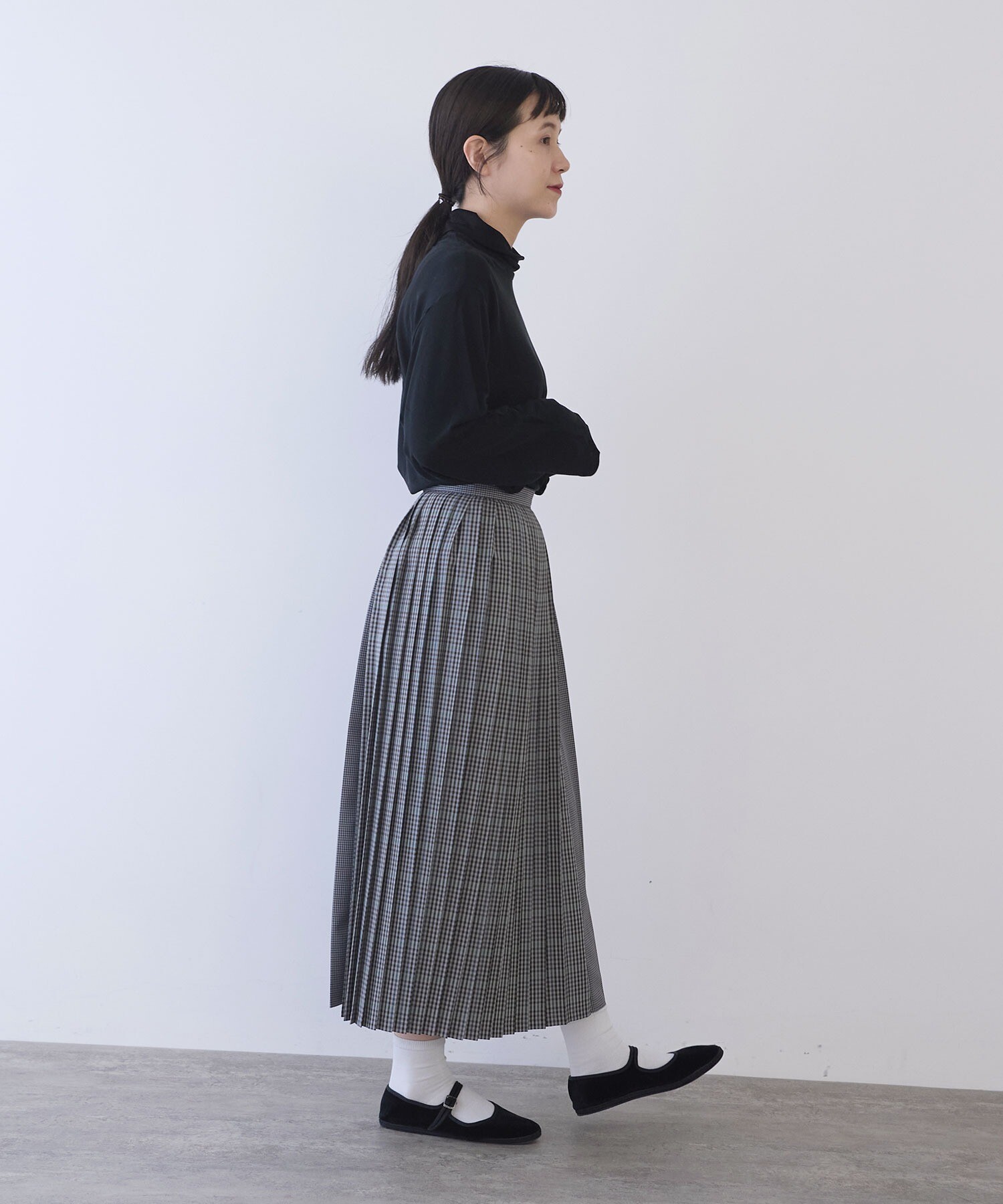 AMBIDEX Store ○ウール ポリエステル Check switch pleated スカート