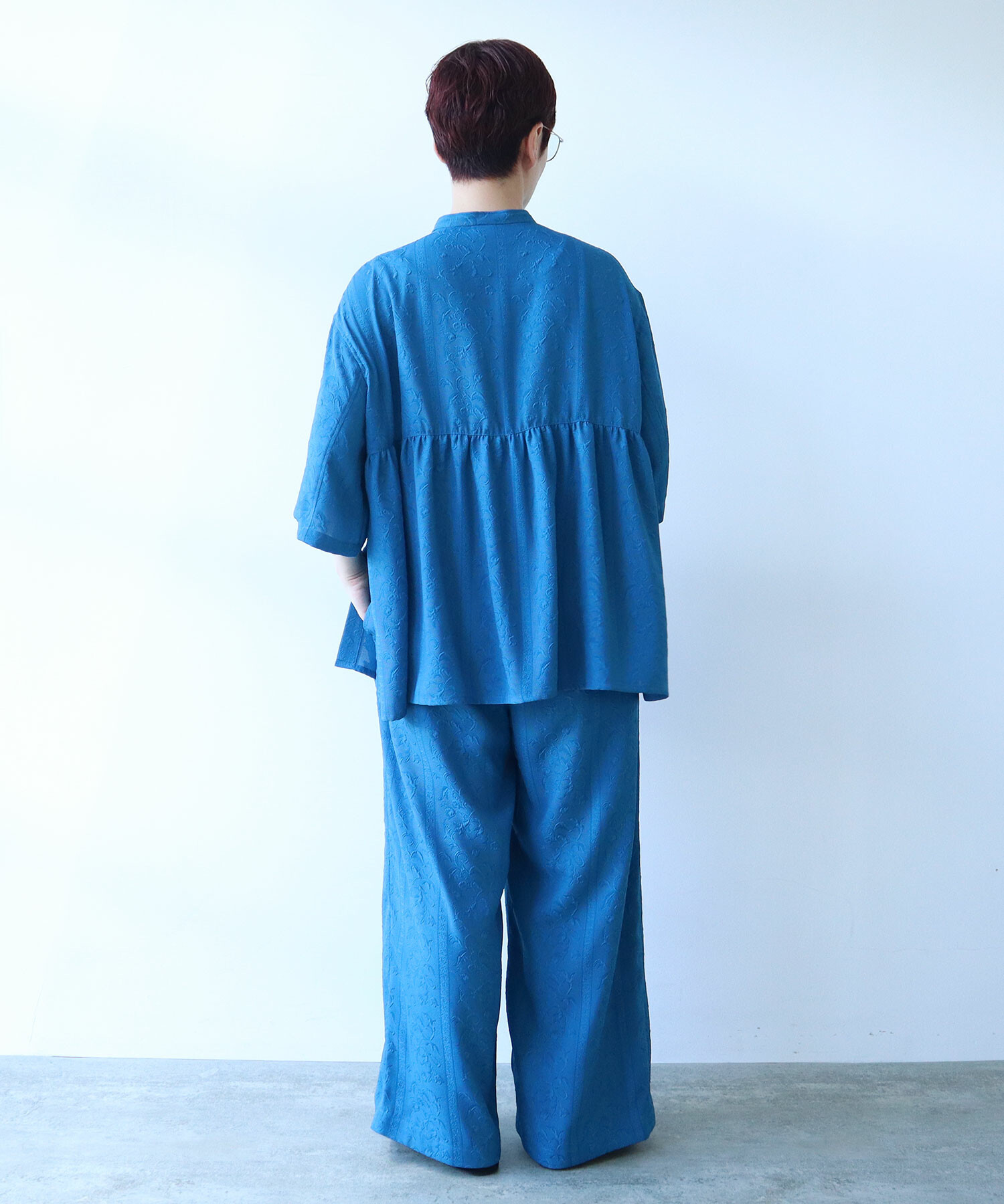 AMBIDEX Store ○botanical stripe gather シャツ(F NAVY): buoybuoy