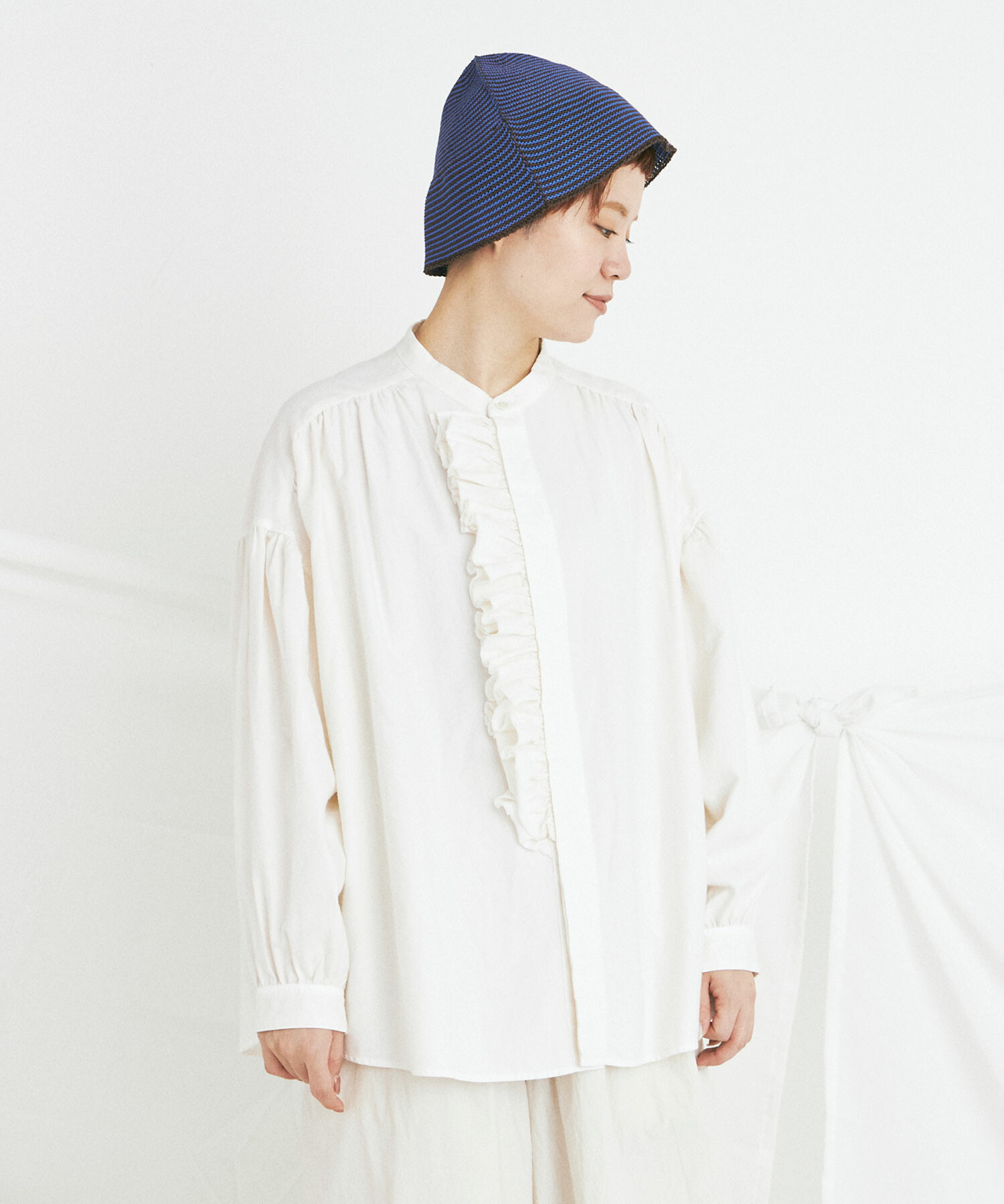 AMBIDEX Store 綿サテンピグメント染 FRILL シャツ(F DENIM): buoybuoy