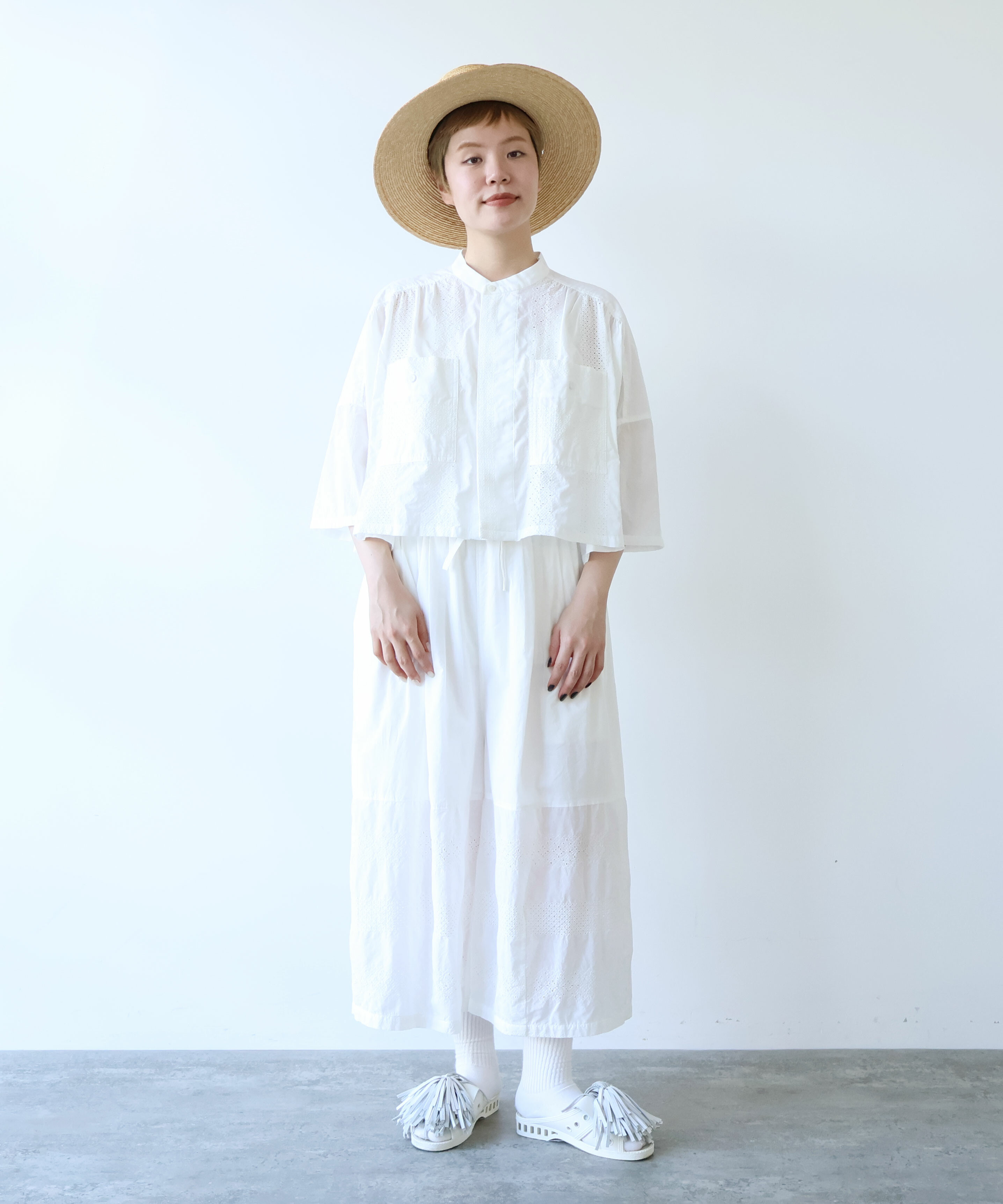 AMBIDEX Store LACE STRIPE刺繍 square ブラウス(F シロ): buoybuoy