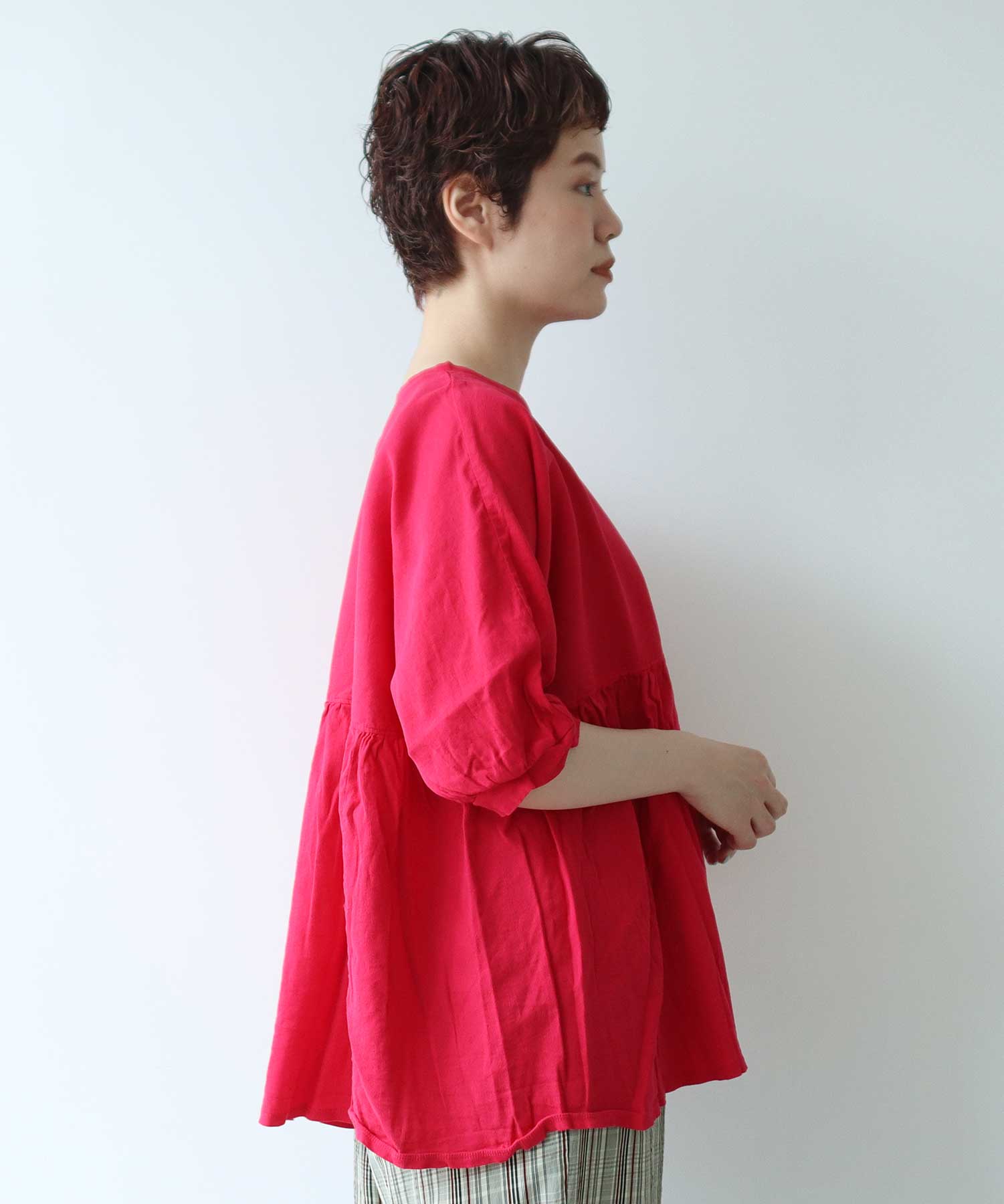 ファッション通販 安い Store AMBIDEX △○CHIJIMI FLAT PINK): プルオーバー(F GATHER 小物入れ