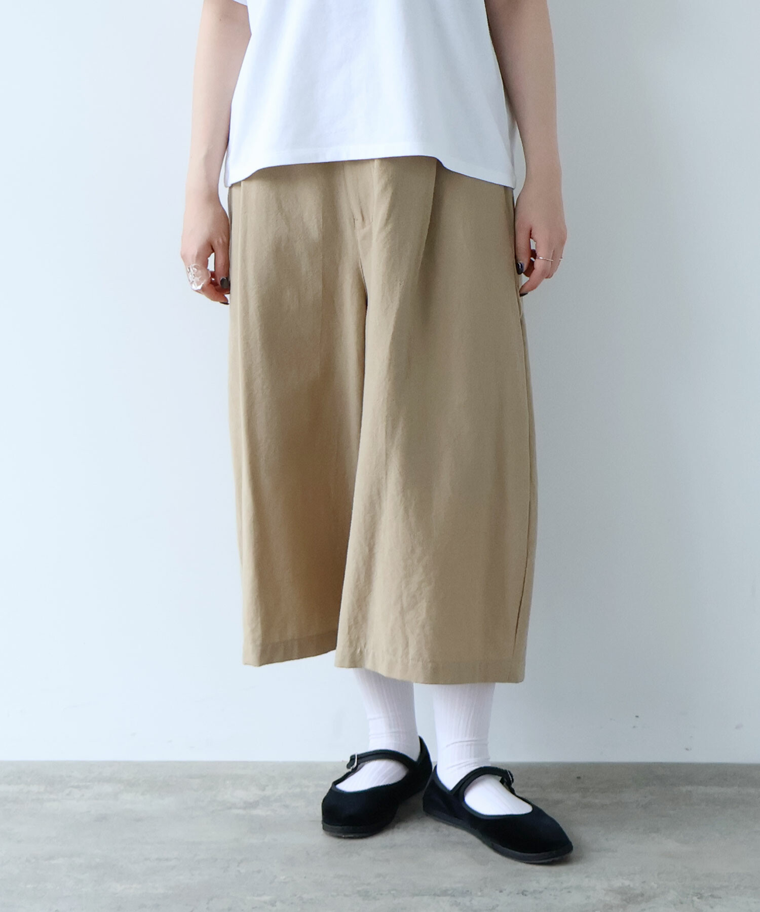 AMBIDEX Store ウール/コットン hira washer CROPPED パンツ(F BLACK