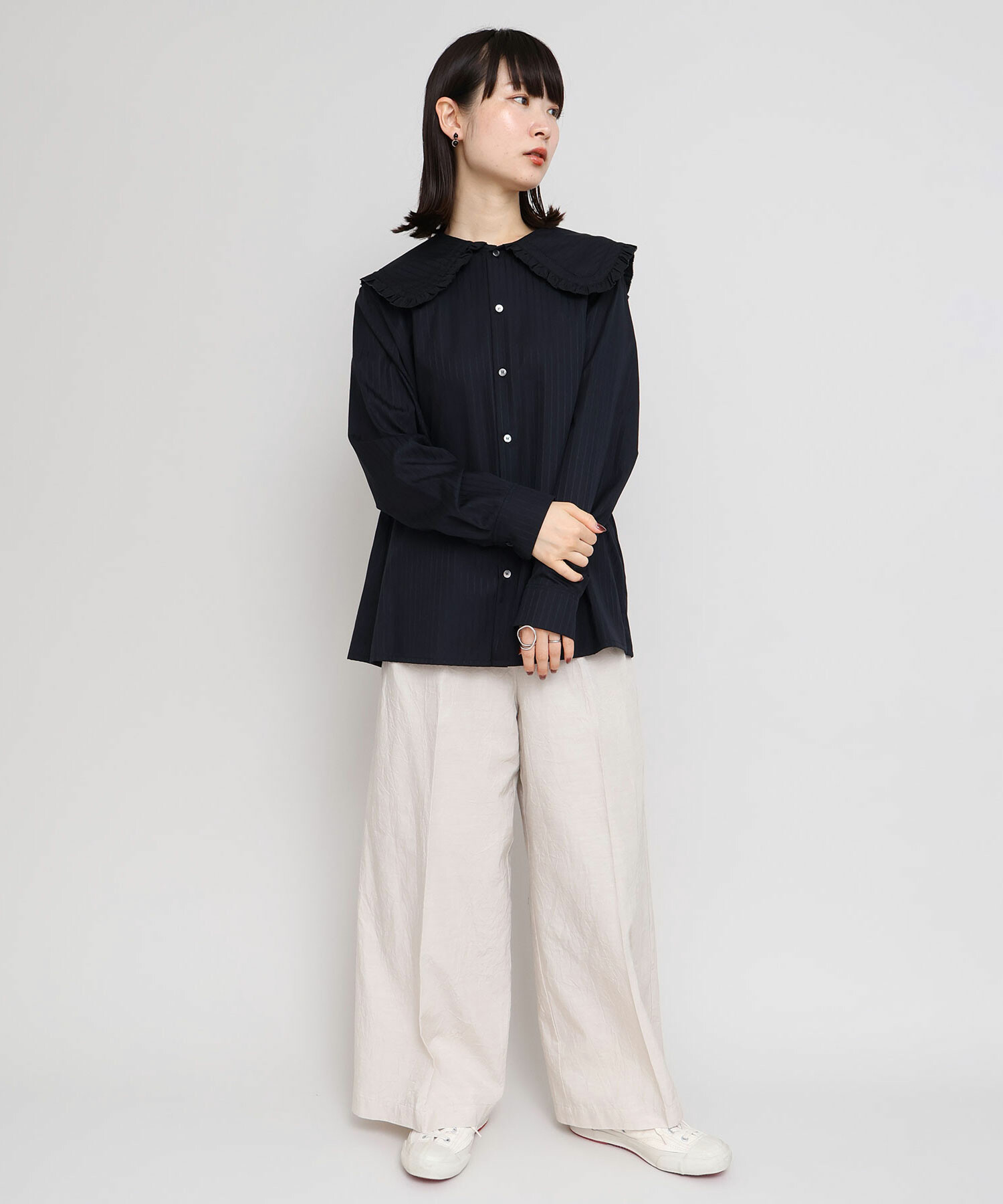 AMBIDEX Store 〇100/2ドビーストライプ フリルフラットカラー