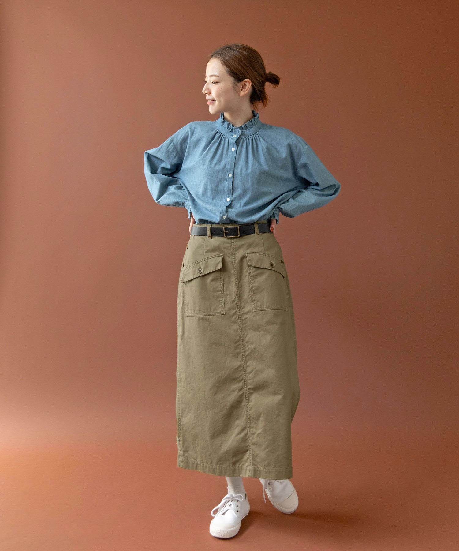 UNFILO ライトオンスデニム【ブラウスS×パンツXSセット販売】 ライトオンスデニム フラワーガーデン刺繍シャツブラウス