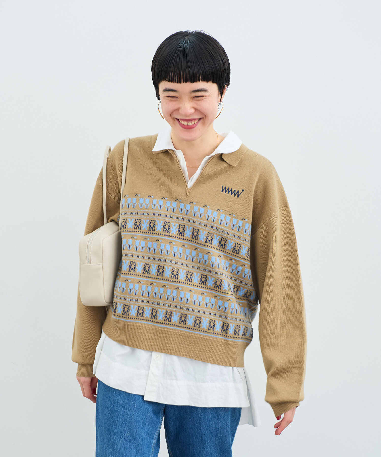 ♡asamin♡さん専用 AMBIDEX Store 〇WAAN JACQUARD ハーフジップブルゾン(F GRAY