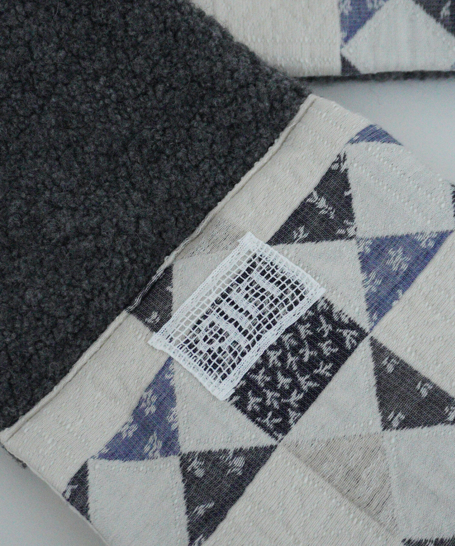 AMBIDEX Store △〇patchwork quilt jacquard ボアマフラー(F ブルーmix): FLAT-cic-HATENA