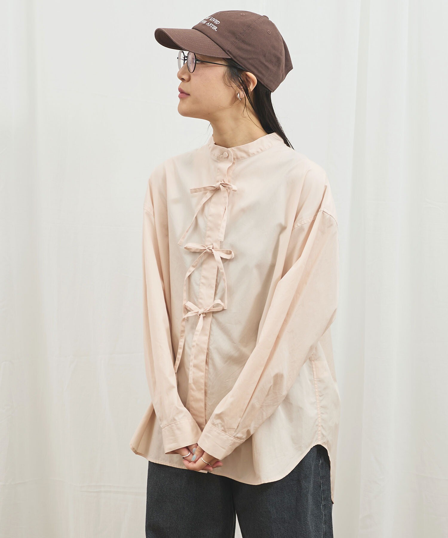 AMBIDEX Store ribbon long shirt(F ピンク): l'atelier du savon