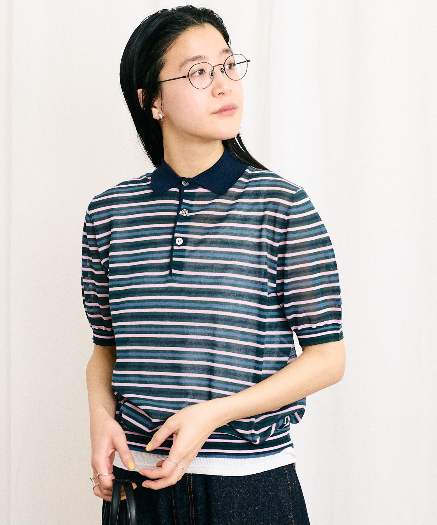 AMBIDEX Store 【予約販売】〇SHEER knit polo(F ボーダー): l