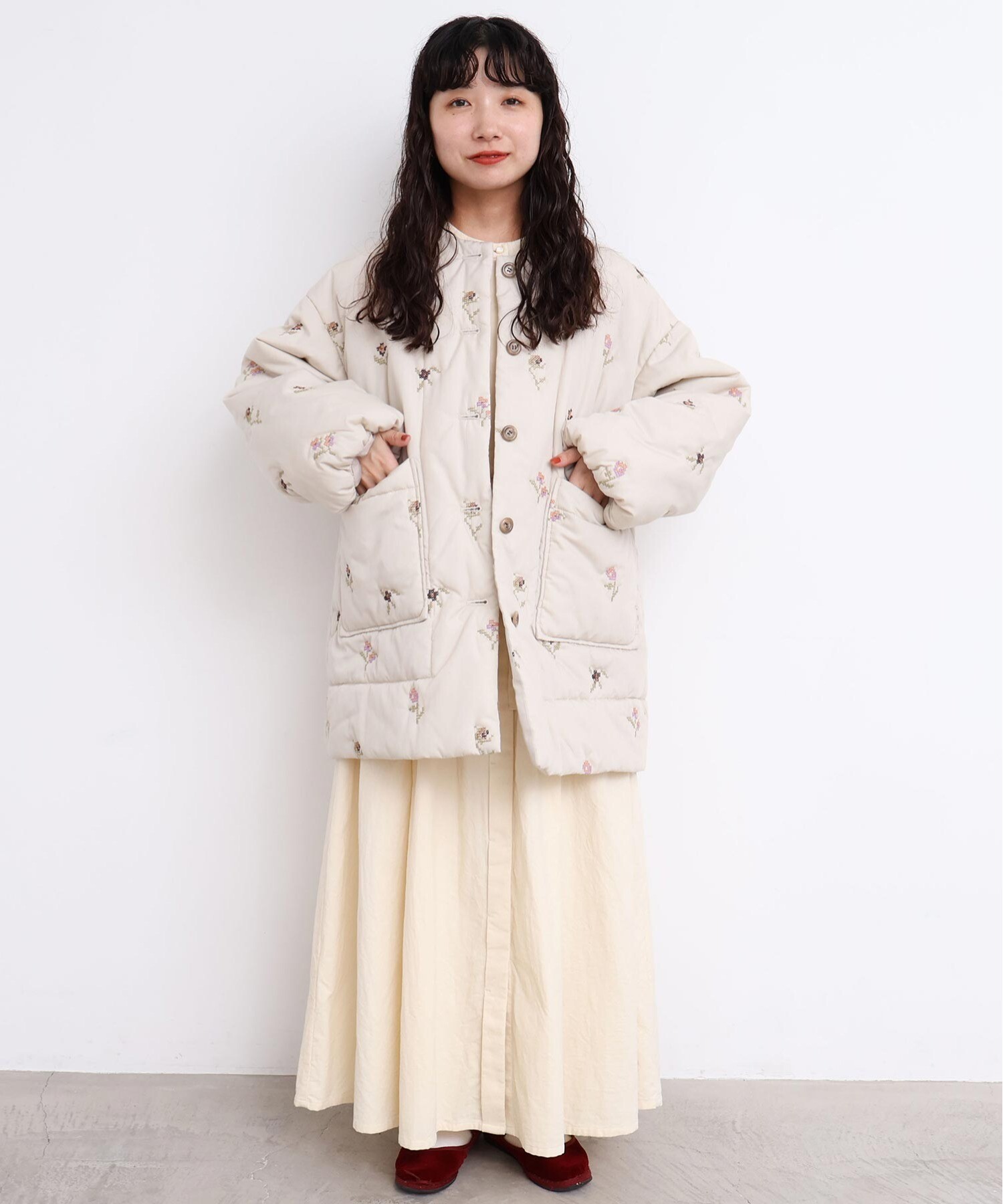 AMBIDEX Store 〇お花のクロスステッチ キルト刺繍コート(F コン): l