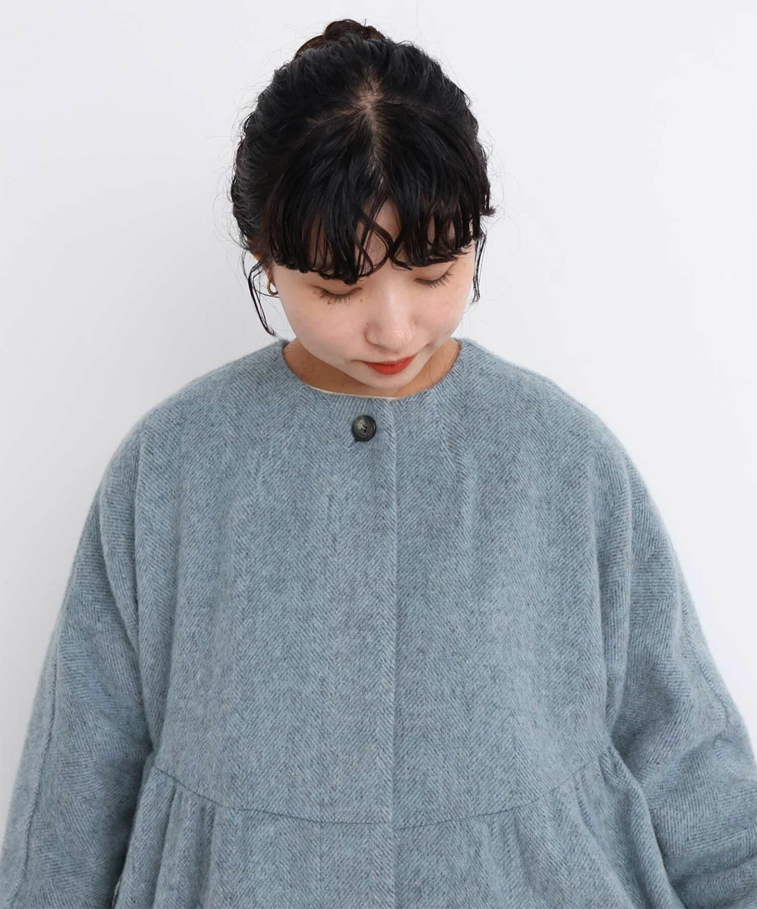 AMBIDEX Store 〇ヘリンボーンウール ドルマンギャザーコート (F クロ