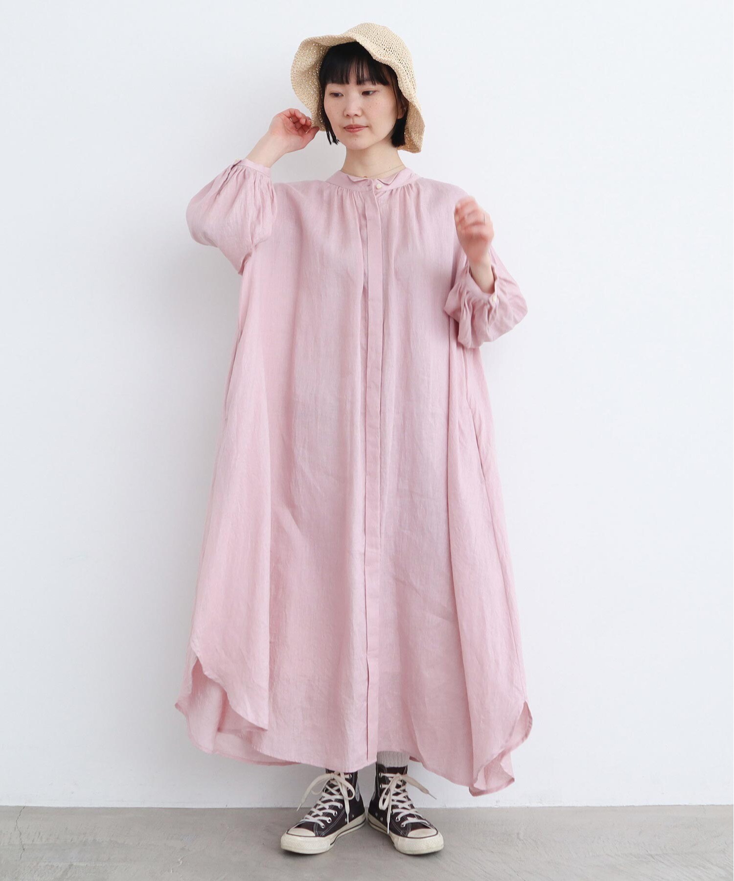 AMBIDEX Store ○麻ウイングカラー ワンピース(F ピンク): l