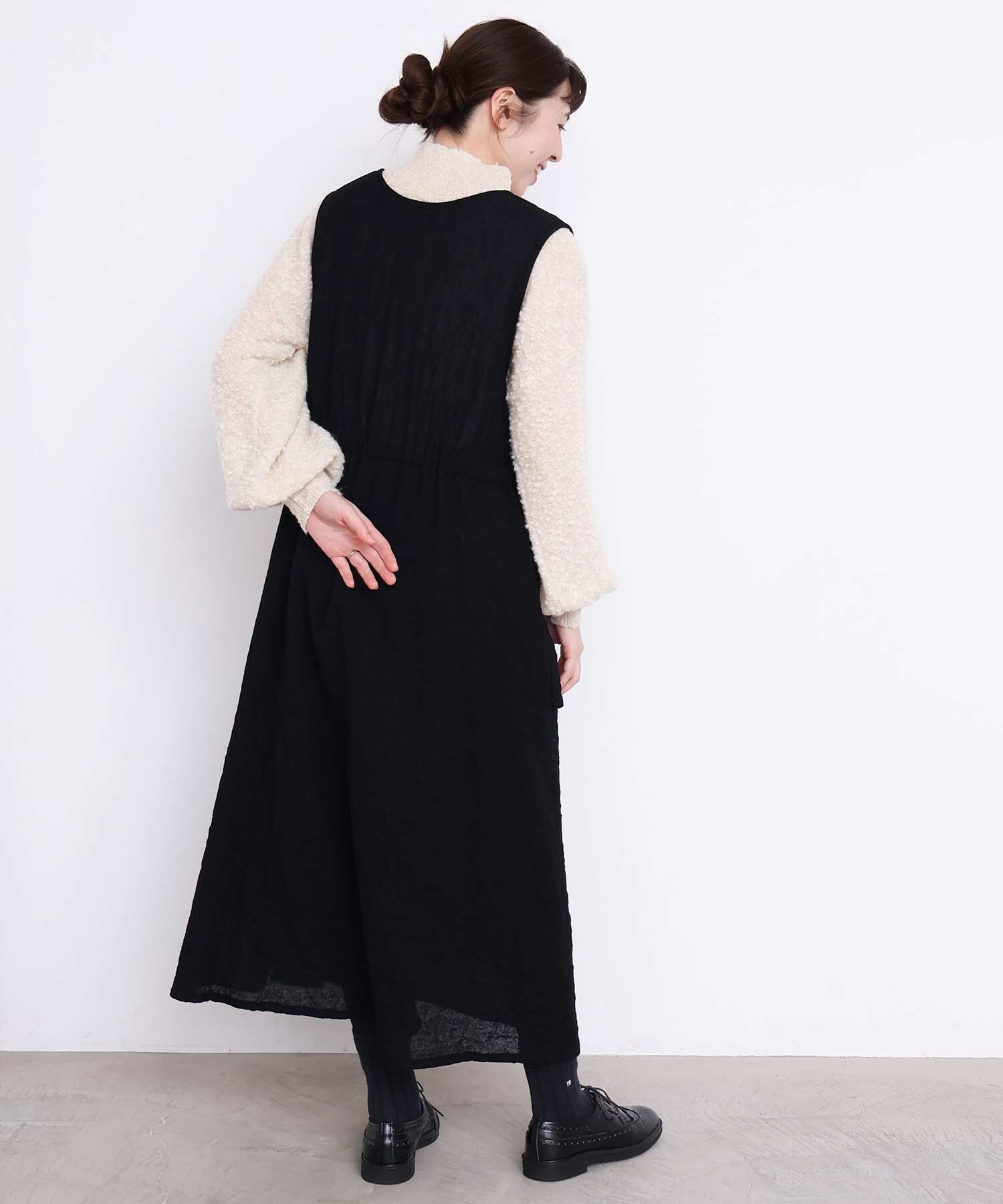 AMBIDEX Store ウールガーゼ リボンの2wayゆるワンピース(F クロ): l