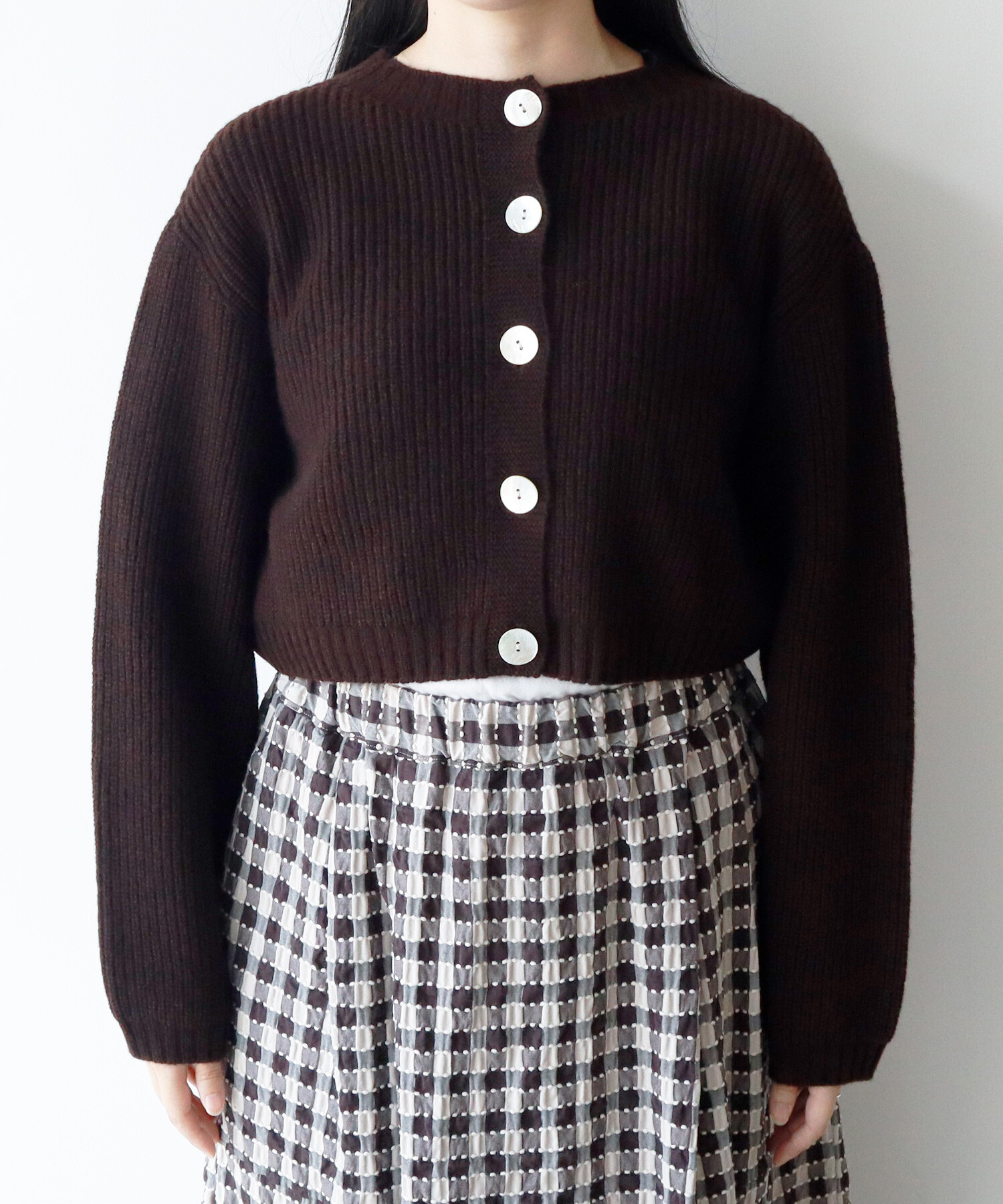 AMBIDEX Store ○CHESS 片畦 ショートカーディガン(F コゲチャ): Rin