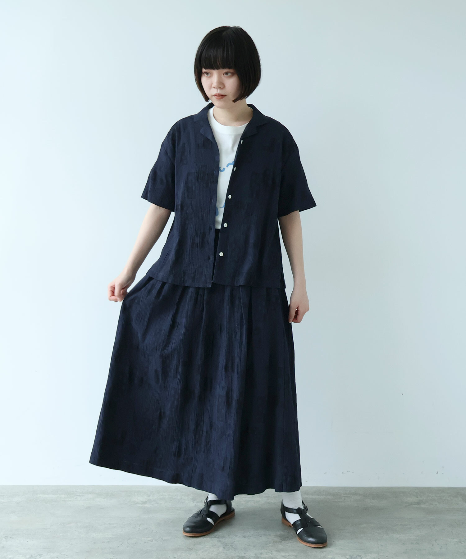 AMBIDEX Store ○ patchwork ジャカード 開襟シャツ(F シロ): bulle de