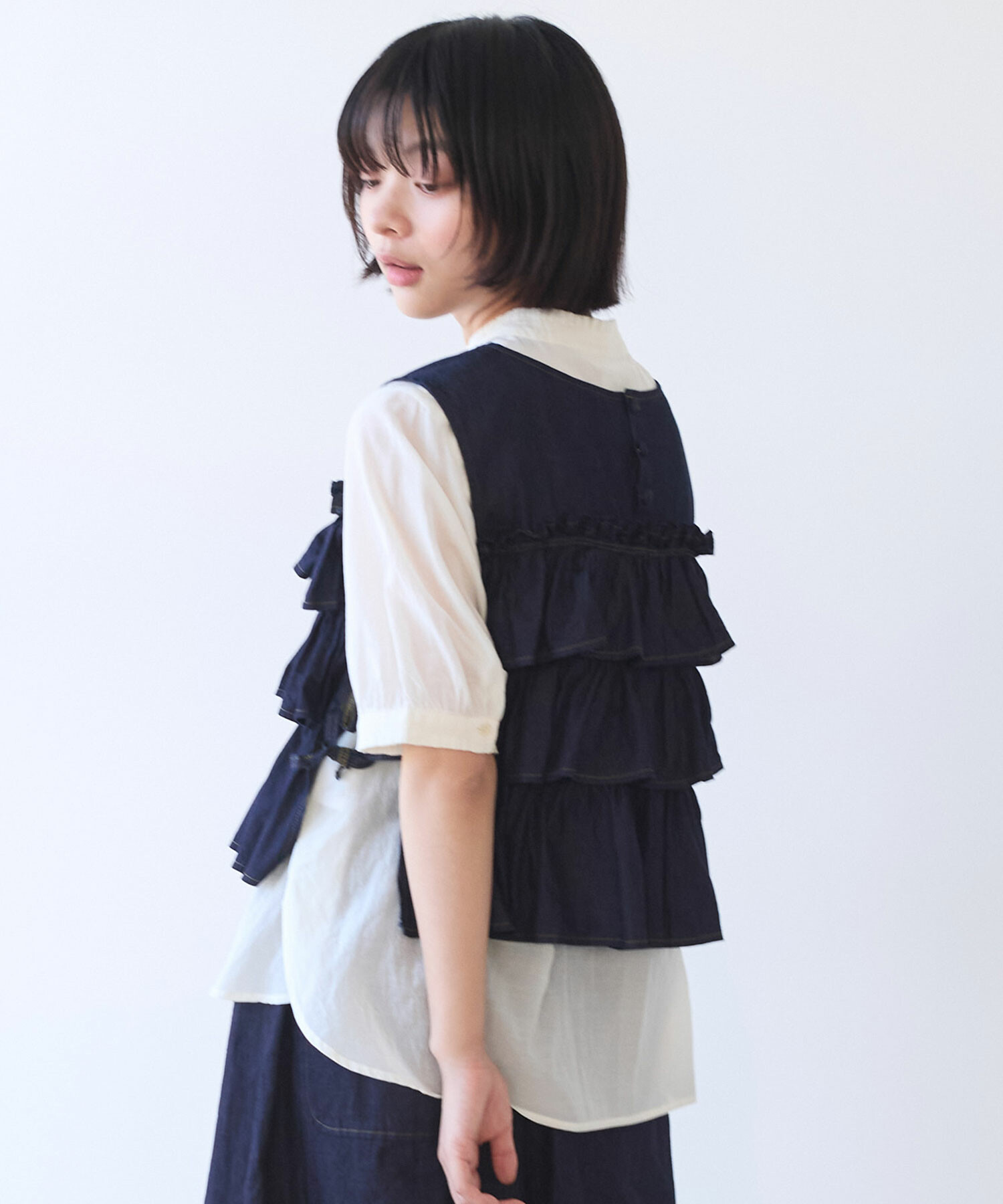AMBIDEX Store △〇 5.5oz denim furifuri ベスト(F アオ
