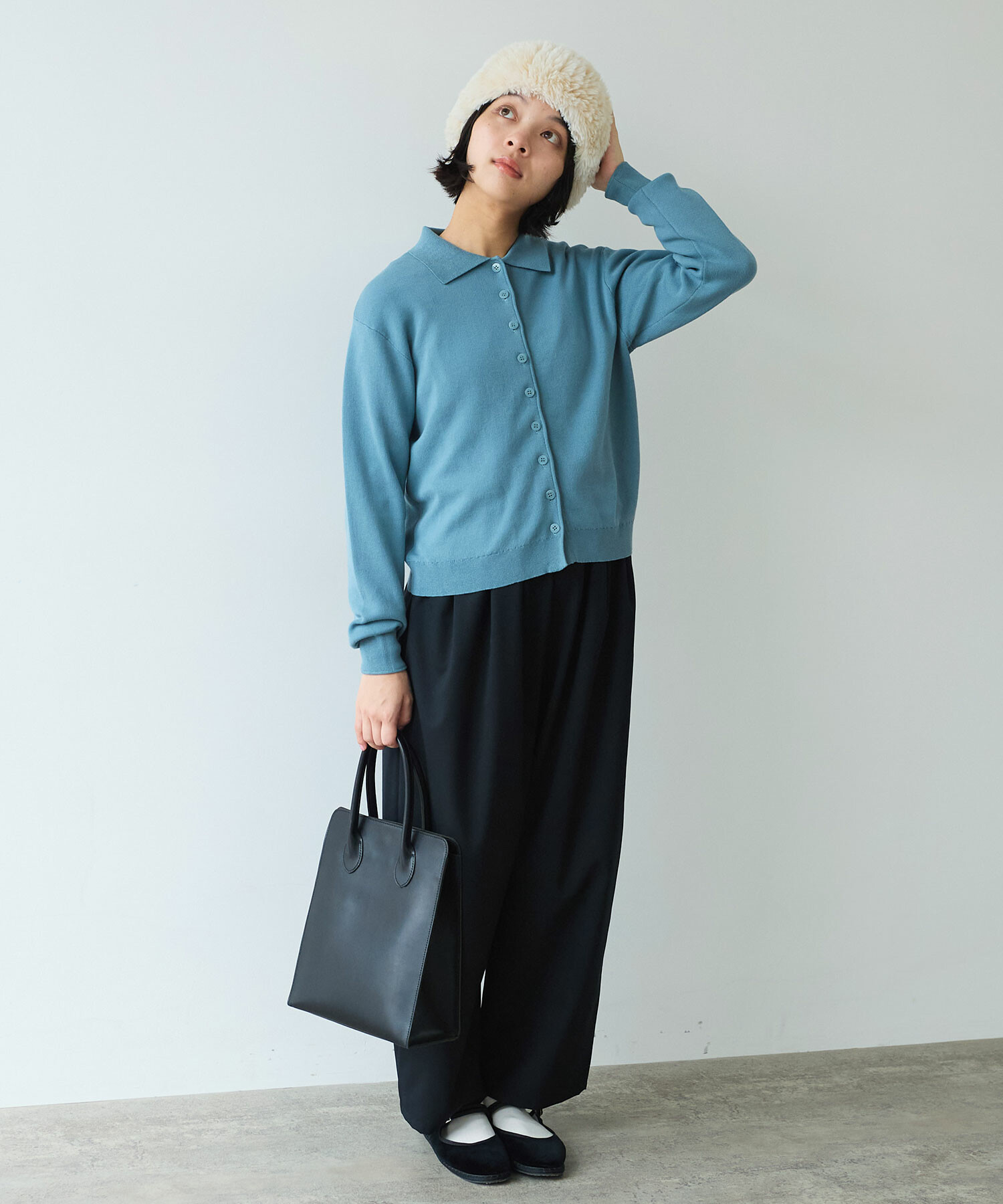 AMBIDEX Store 〇 14G mochi mochi cotton ポロカーディガン(F ブルー