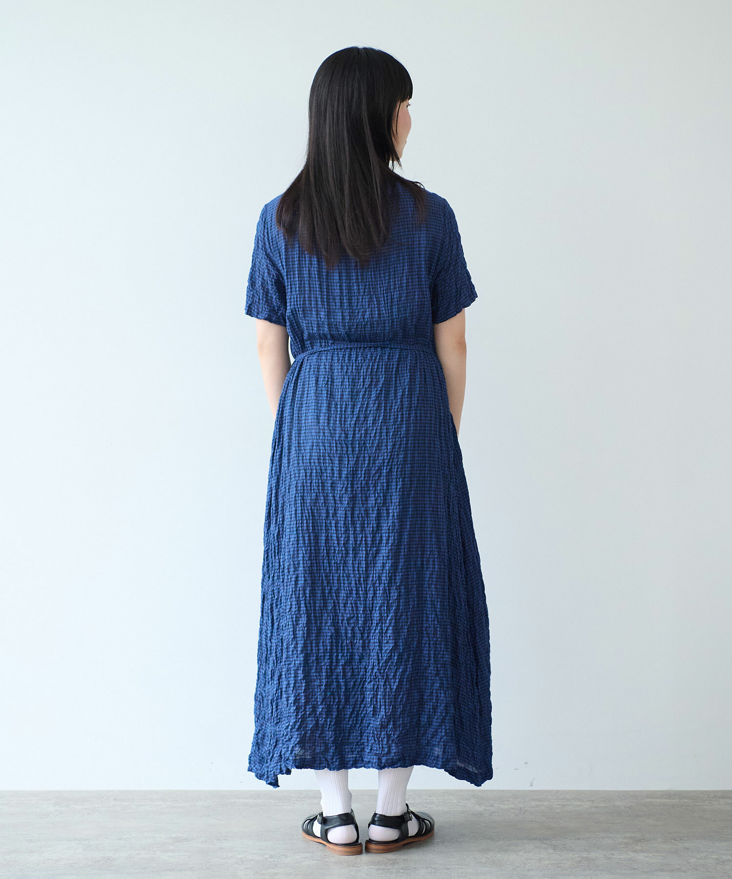 AMBIDEX Store ○ shirring mini check ワンピース(F アオ): bulle de