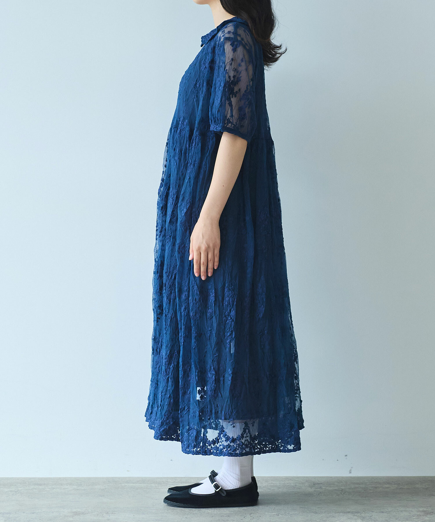 AMBIDEX Store 〇 tulle 刺繍 丸襟 ワンピース(F シロ): bulle