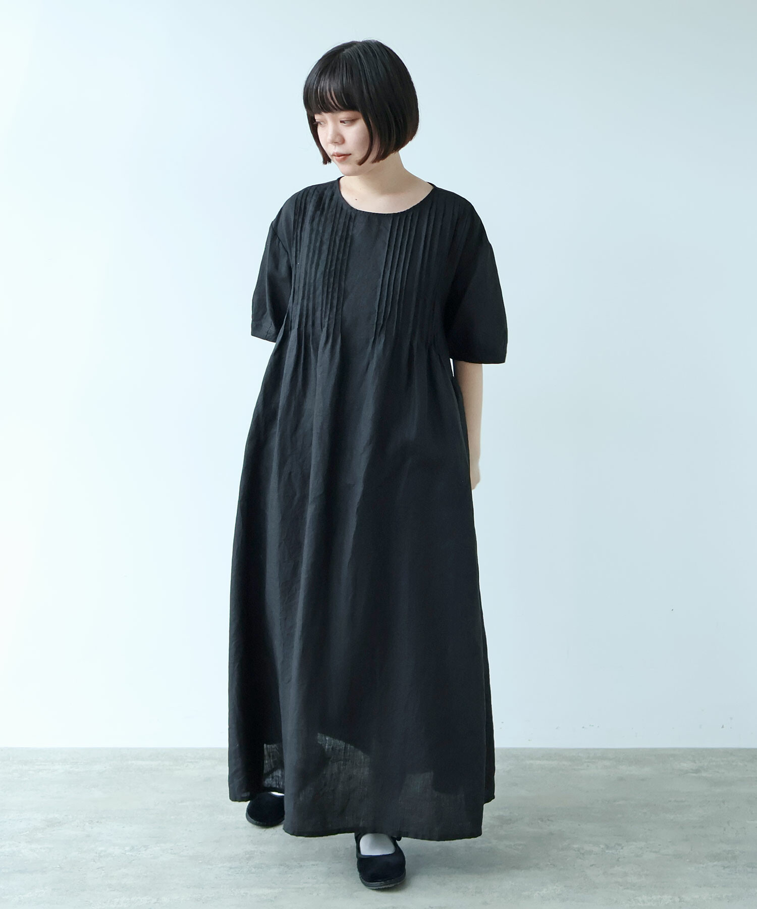 A426/美品 bulle de savon 製品染め ロングワンピース リネン AMBIDEX Store 【予約販売】○ 40 / リネン pin tuck ワンピース(F