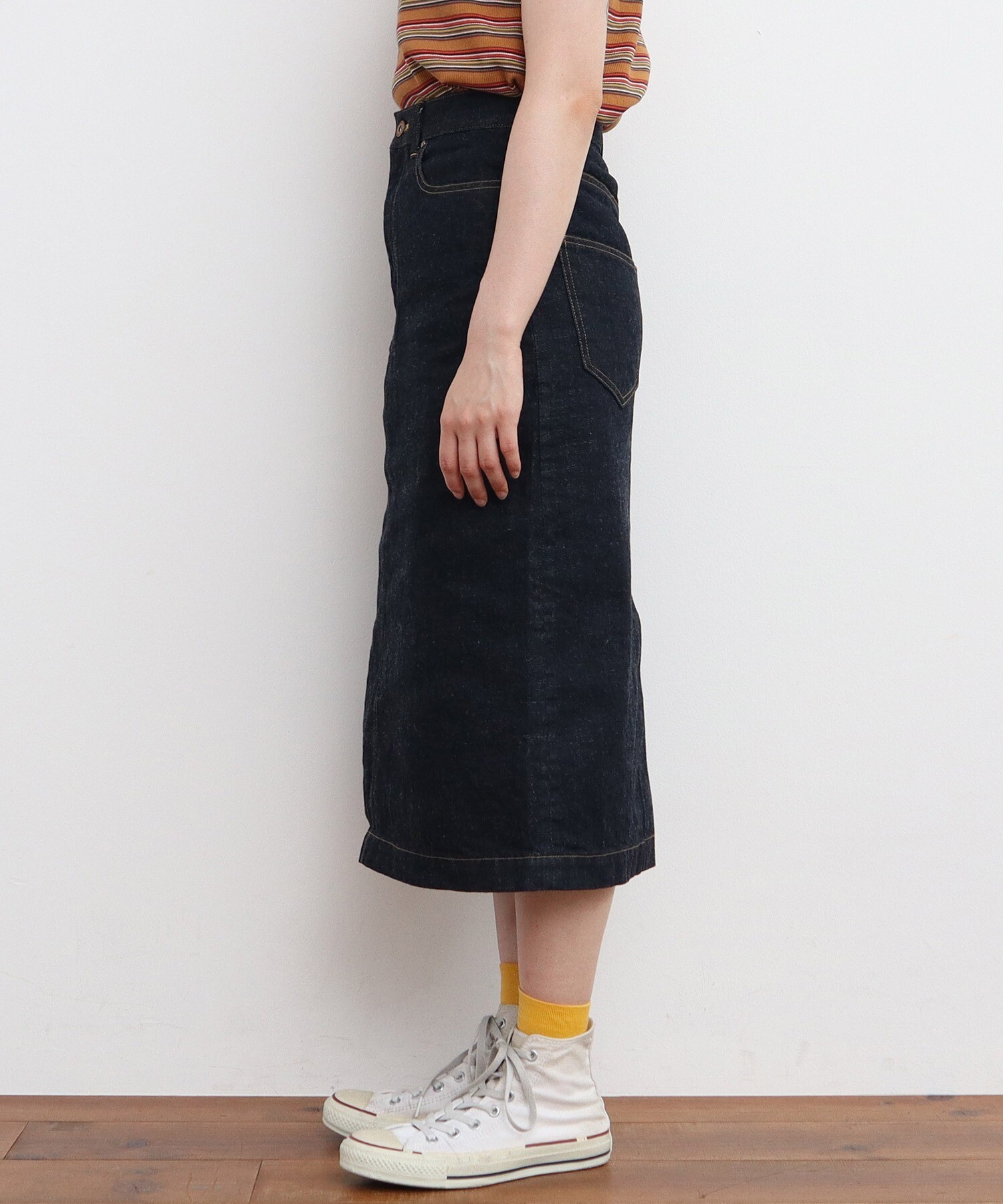 11.36ozムラ糸デニム ミディアムタイトスカート