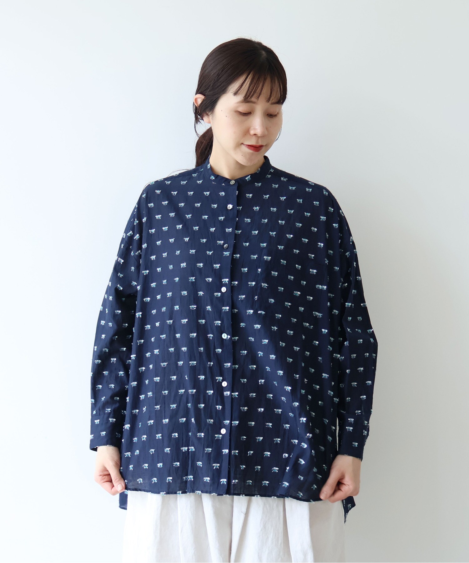 AMBIDEX Store Cotton/Nylon ラメジャカード wide シャツ(F コン): yuni